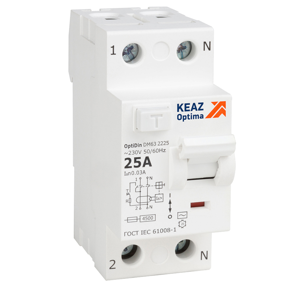 Изображение товара Дифференциальный автомат КЭАЗ OptiDin DM63-2463-AC-4.5-УХЛ4 2P C63 А 300 мА 4.5 кА AC 343902