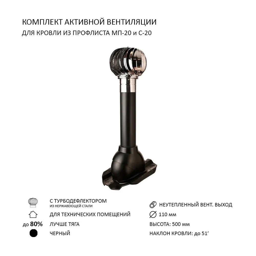 Изображение товара Турбодефлектор Polivent TD110 НСТ для кровельного профнастила 20 мм черный