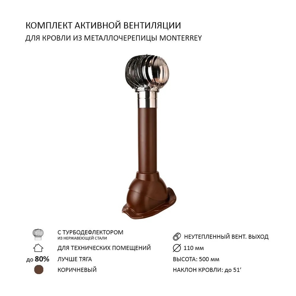 Изображение товара Турбодефлектор Polivent TD110 НСТ для металлочерепицы Monterrey цвет коричневый