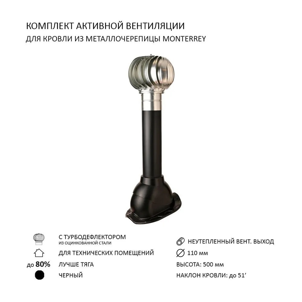 Изображение товара Турбодефлектор Polivent TD110 ОЦ для металлочерепицы Черный 110 мм Россия
