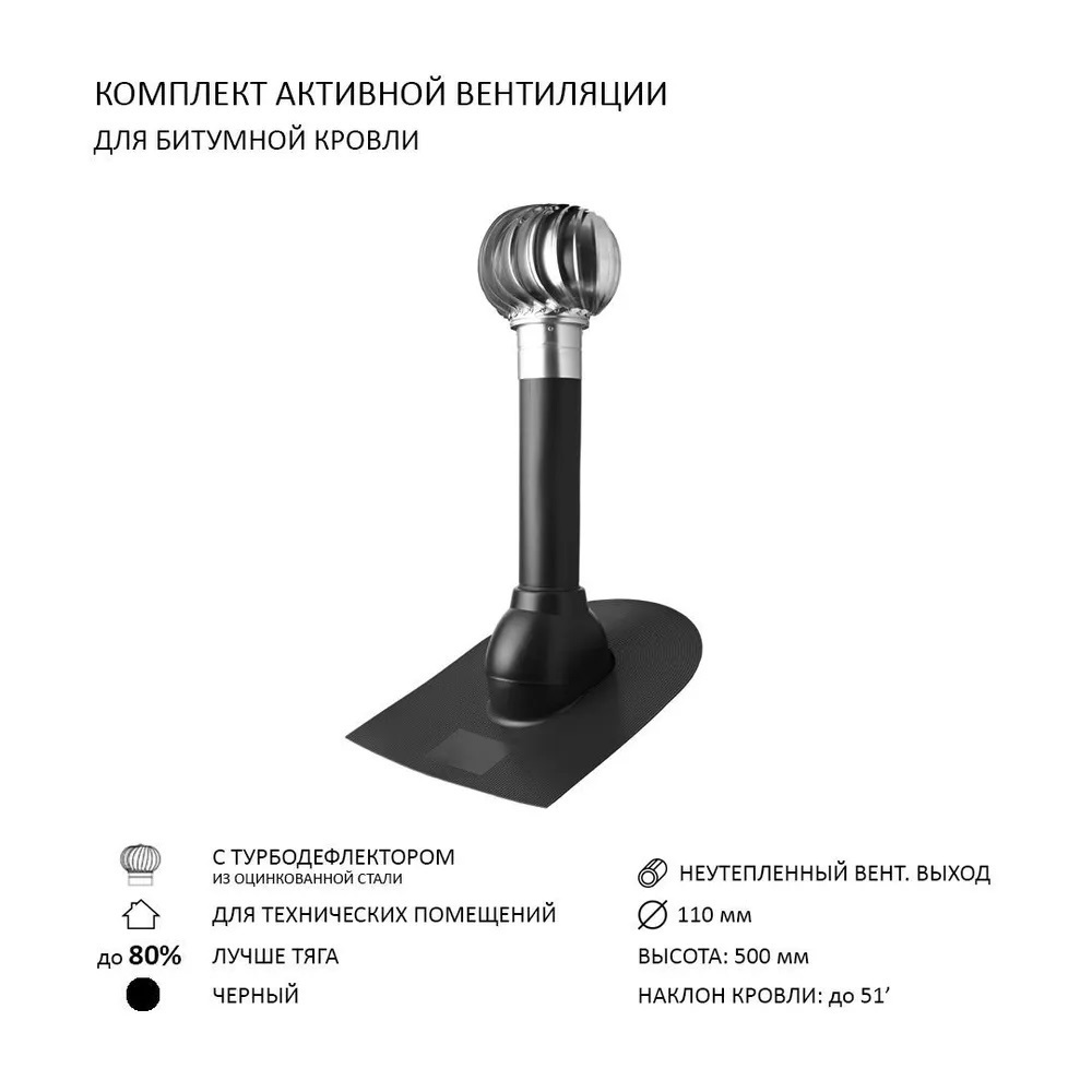 Изображение товара Турбодефлектор Polivent TD110 ОЦ для битумной кровли цвет черный