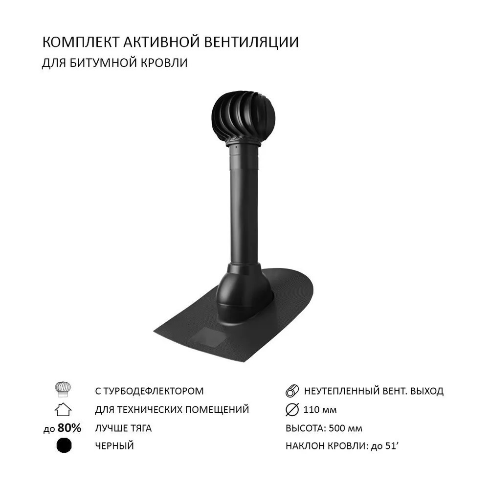 Изображение товара Турбодефлектор Polivent TD110 D110 для битумной кровли цвет черный