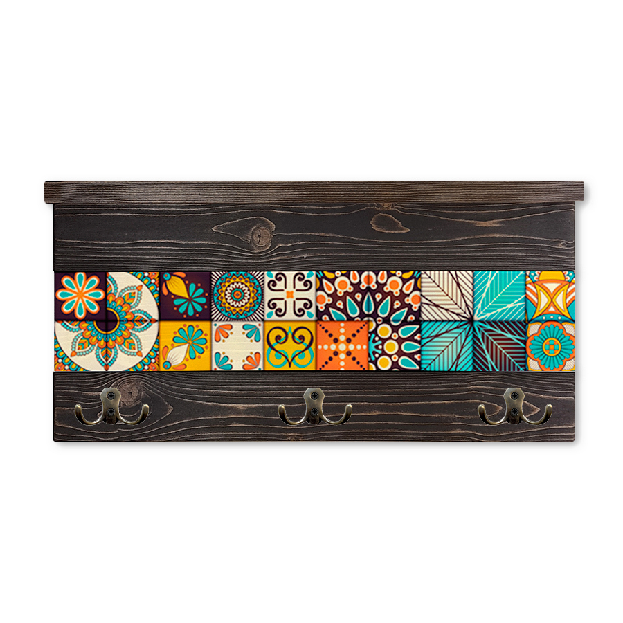 Изображение товара Настенная полка Дом Корлеоне Мозаика из сосны 63x34x16 см с крючками и полочкой