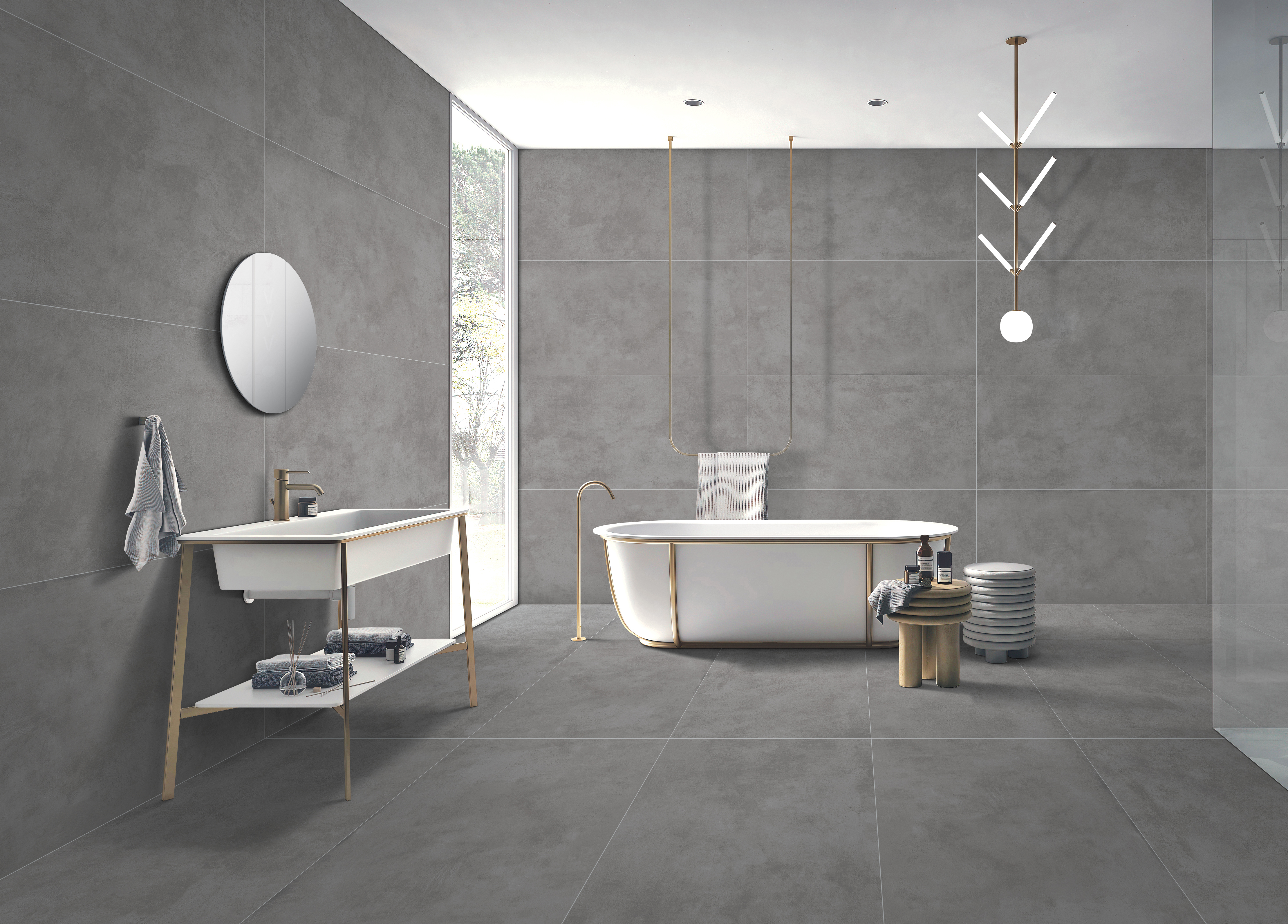 Изображение товара Керамогранит Arcadia Ceramica Cementum Gris RT7001-A 60x120 см серый глянцевый для пола и стен