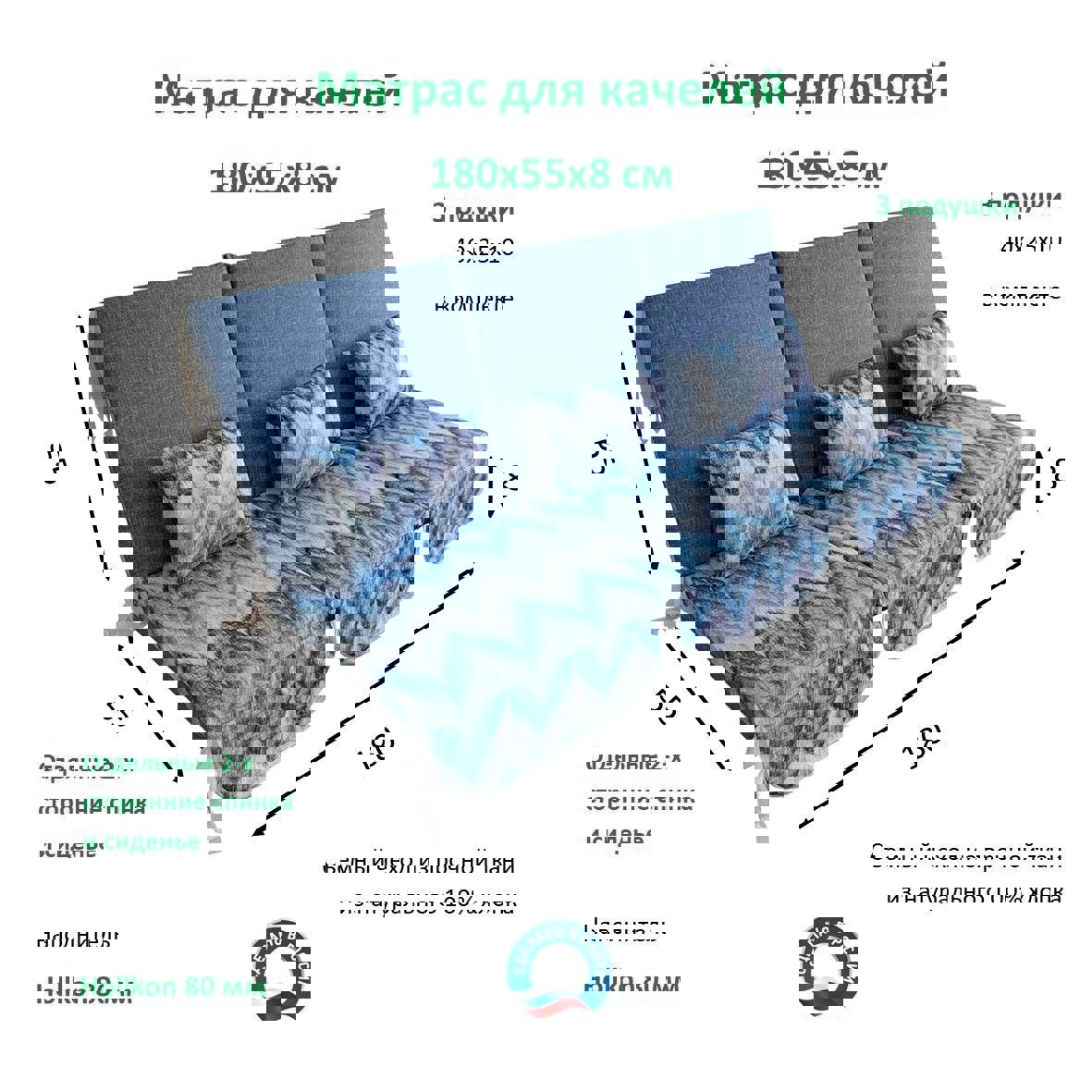 Изображение товара Матрас для садовых качелей Everena Outdoor 180х55 см синий зигзаг
