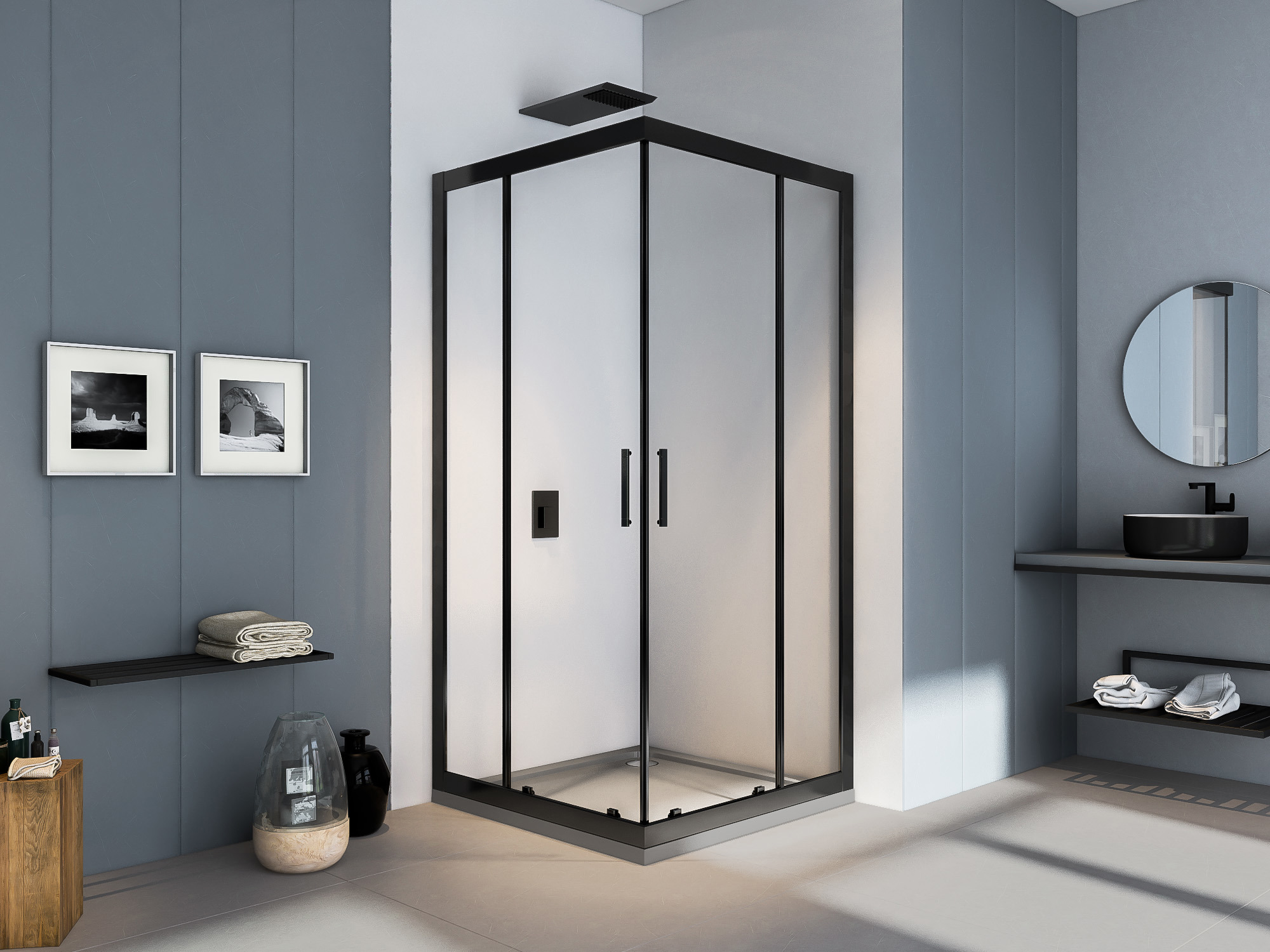 Изображение товара Душевой уголок Makiato CR-80-C-B квадратный раздвижной 80х80 см черный профиль