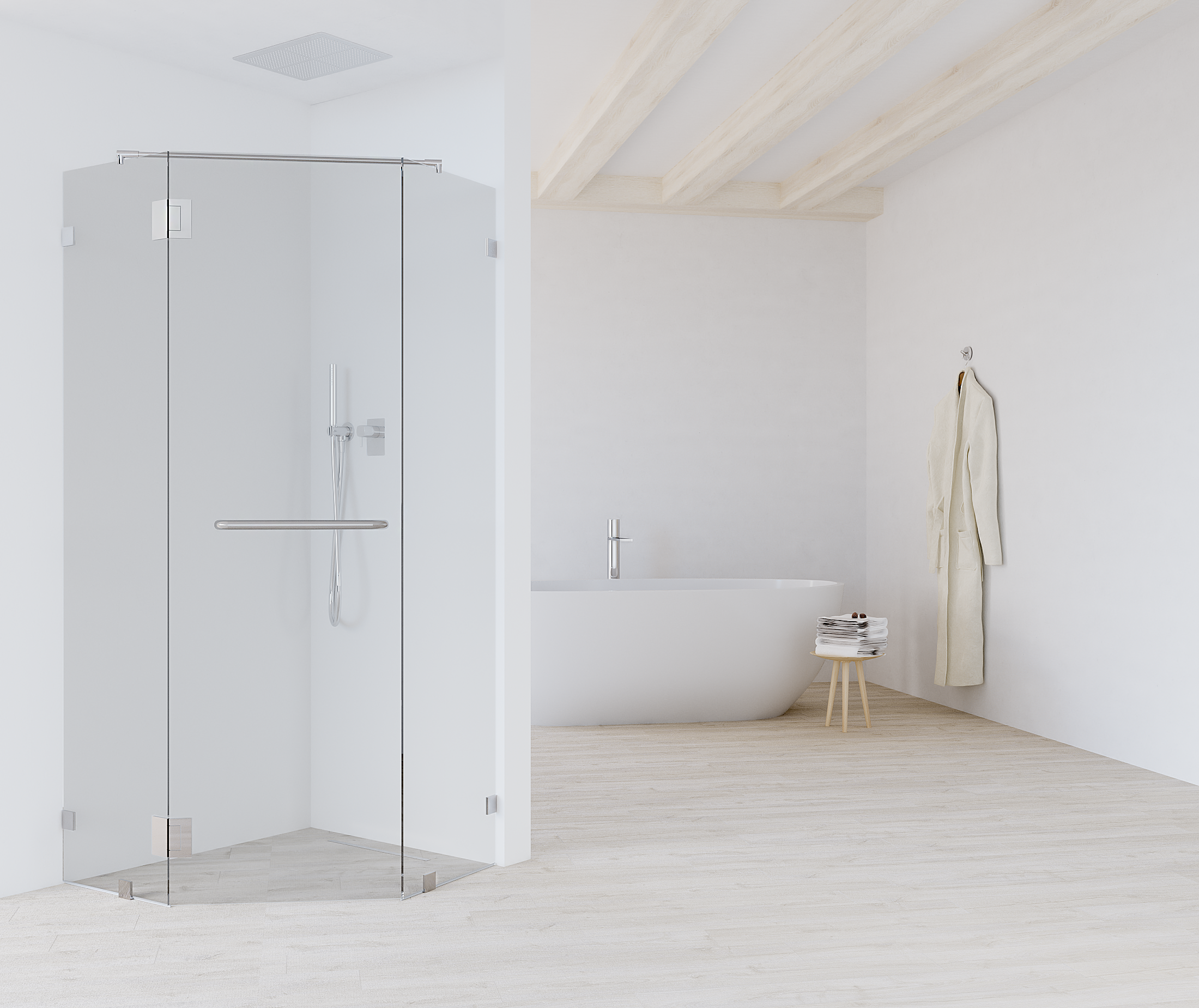 Изображение товара Душевой уголок Март Астра пентагональный 118x78 см хромированный профиль прозрачное стекло распашной