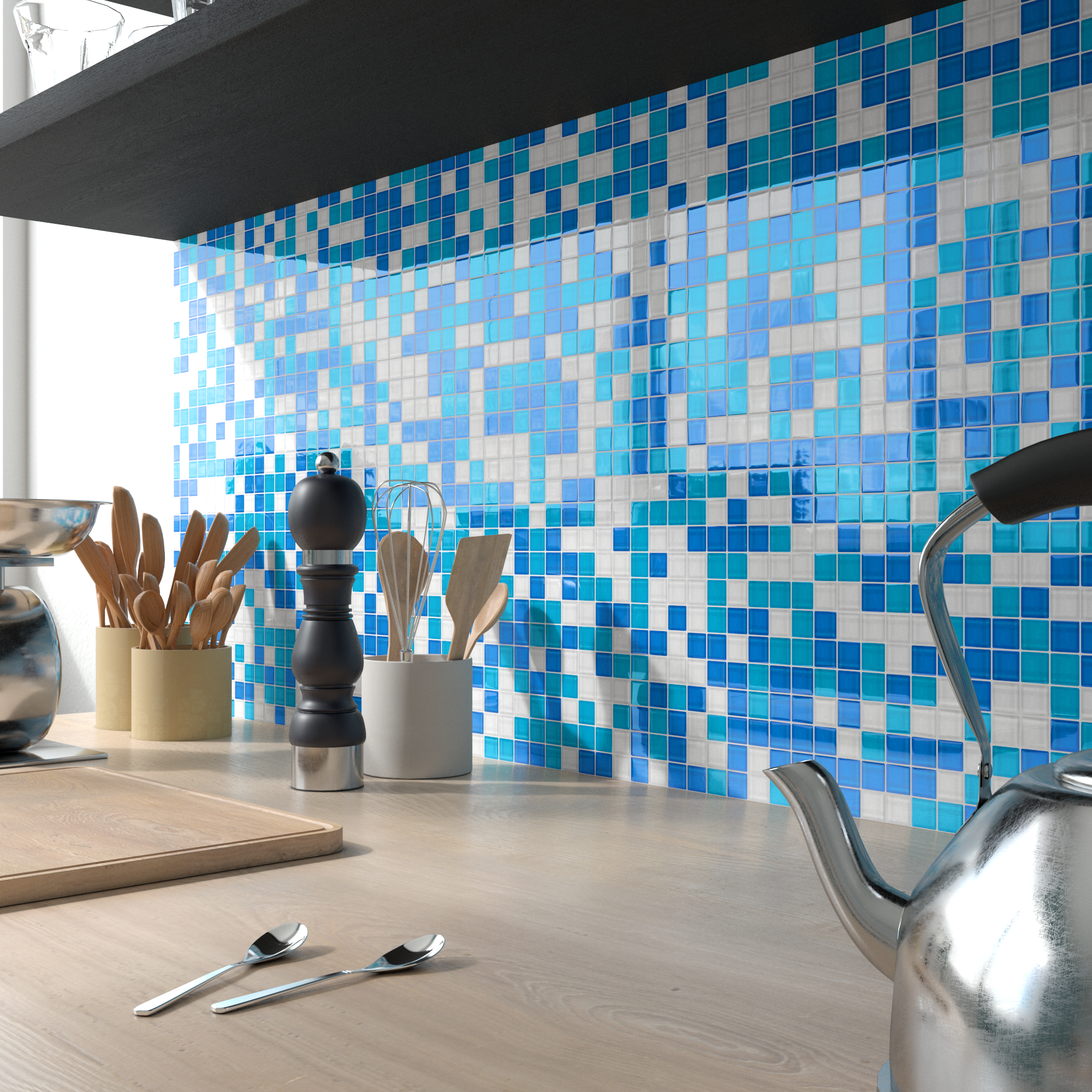 Изображение товара Стеклянная мозаика Artens Mix 32.7x32.7 см бело-голубая 20 шт для ванной кухни бассейна