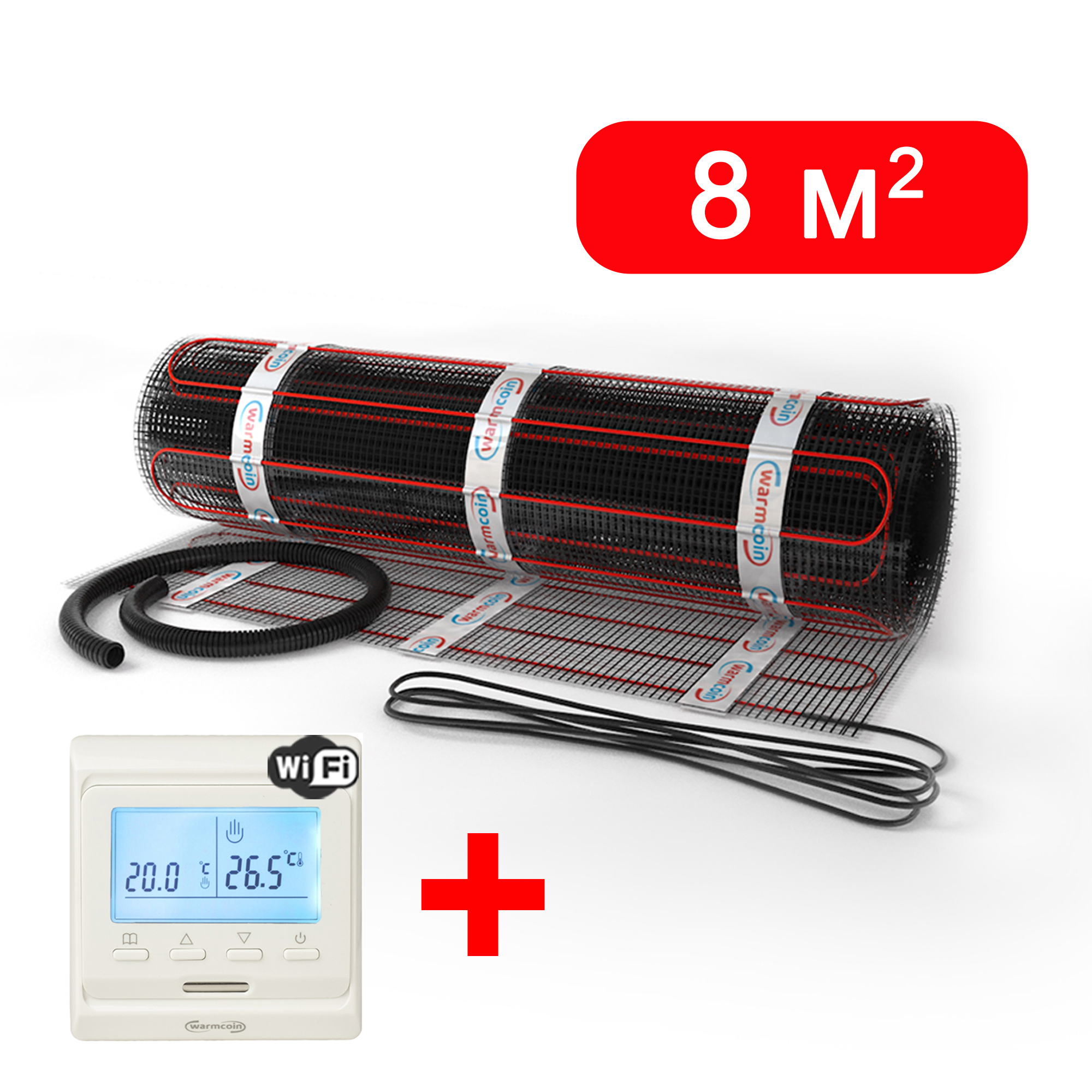 Изображение товара Нагревательный мат для тёплого пола Warmcoin Black 8 м² 1200 Вт с Wi-Fi терморегулятором