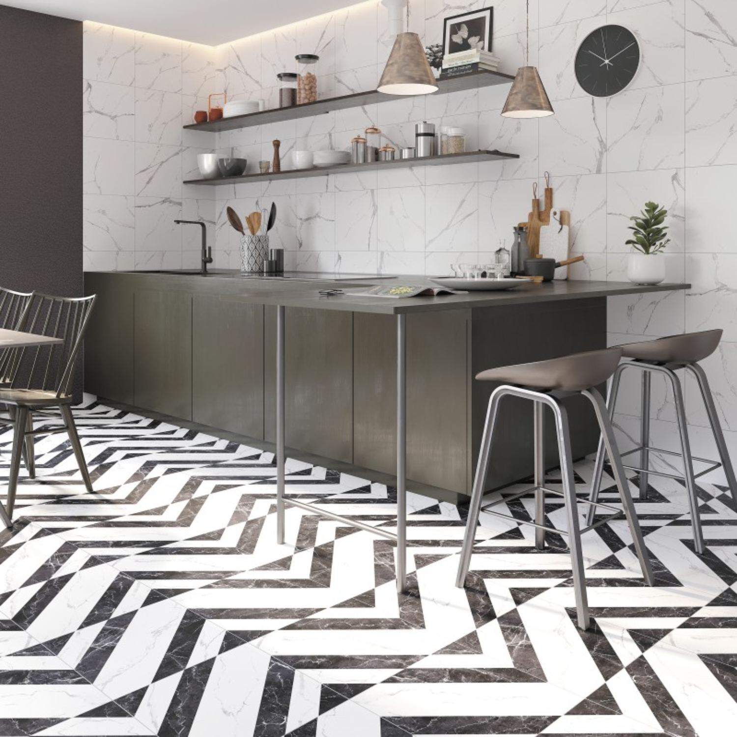 Глазурованный керамогранит Artens Dina 42x42 см 1.587 м² сатинированный цвет черно-белый - 7