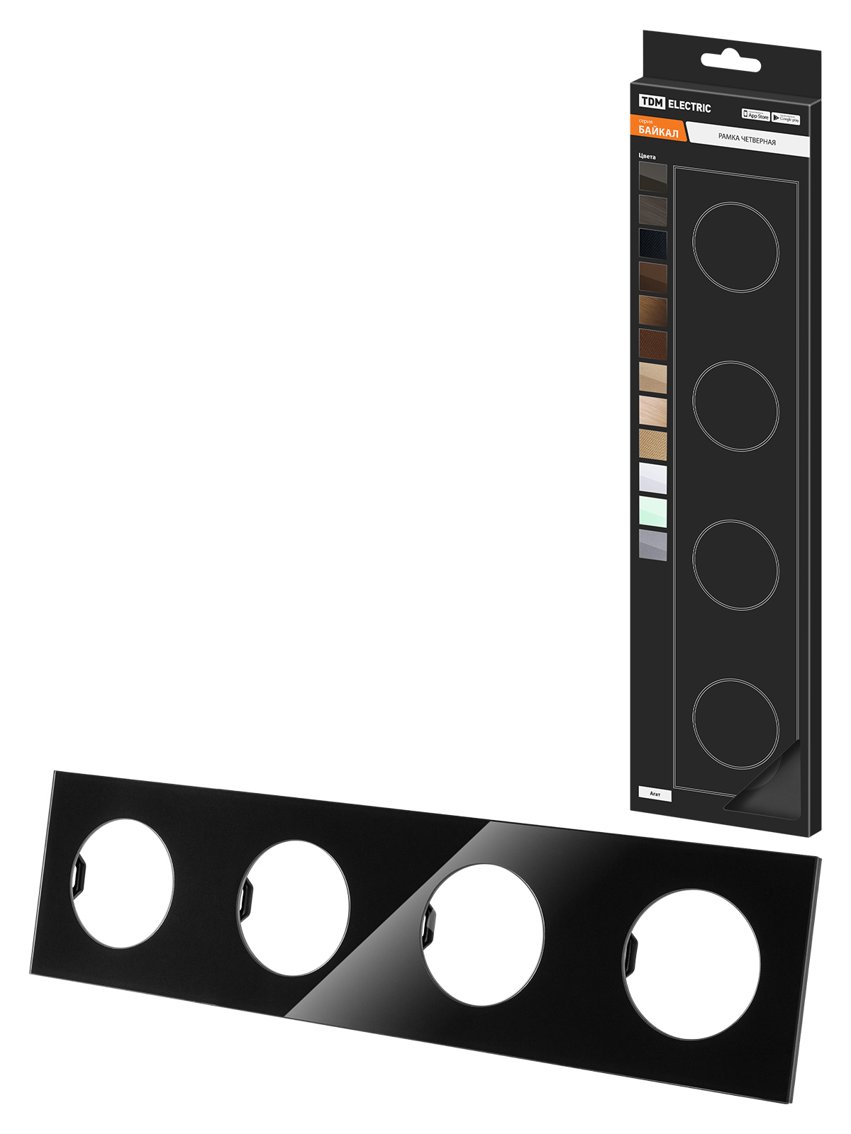 Изображение товара Рамка для розеток и выключателей Tdm electric Байкал 4 поста агат/стекло цвет графит