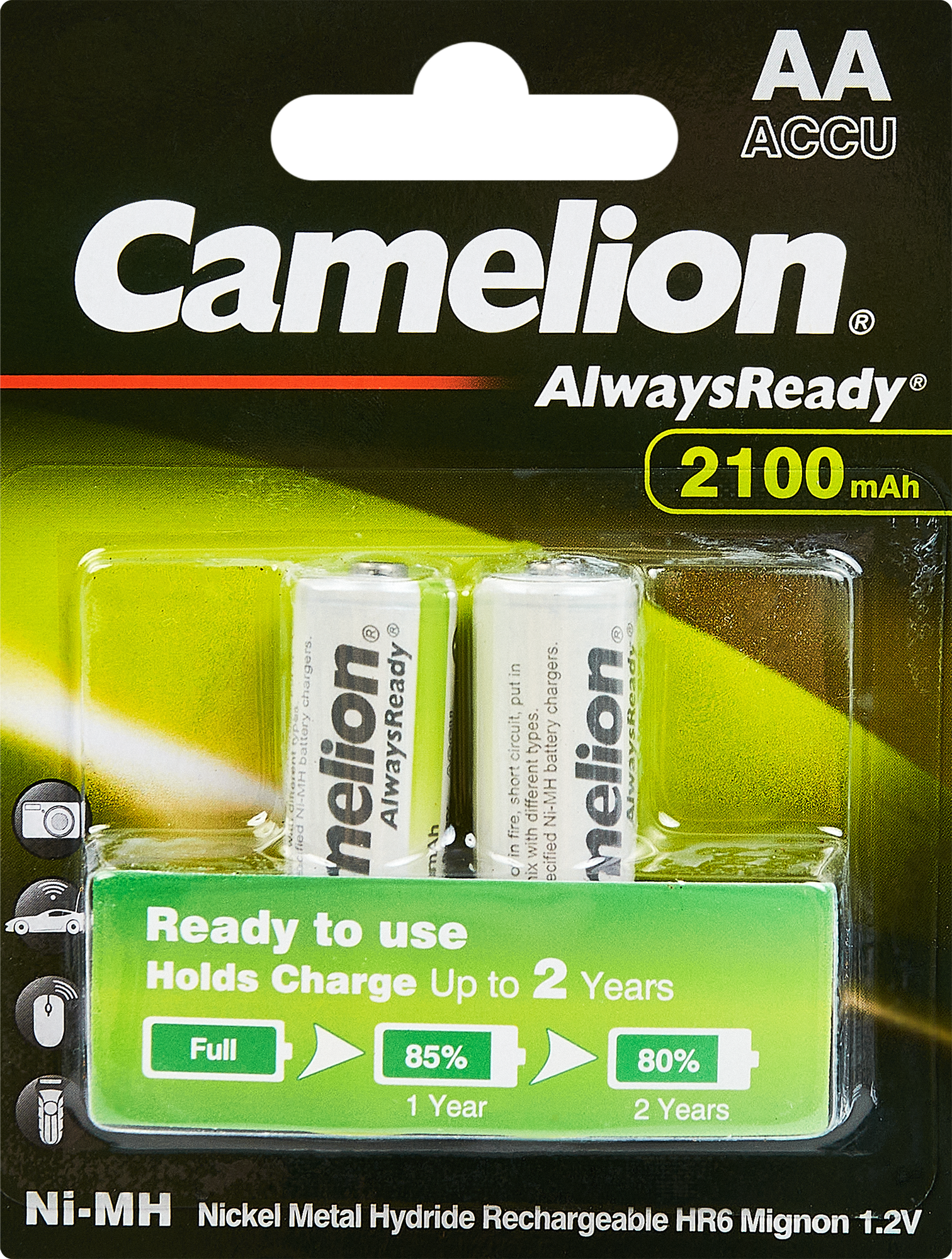 Изображение товара Аккумулятор Camelion Always Ready NH-AA2100ARBP2 Ni-Mh HR6 AA 2100 мАч 1.2В 2 шт.