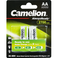 Изображение товара Аккумулятор Camelion Always Ready NH-AA2700BP2 Ni-Mh 2700 мАч AA 2 шт Изображение товара Аккумулятор Camelion Always Ready NH-AA2700BP2 Ni-Mh 2700 мАч AA 2 шт