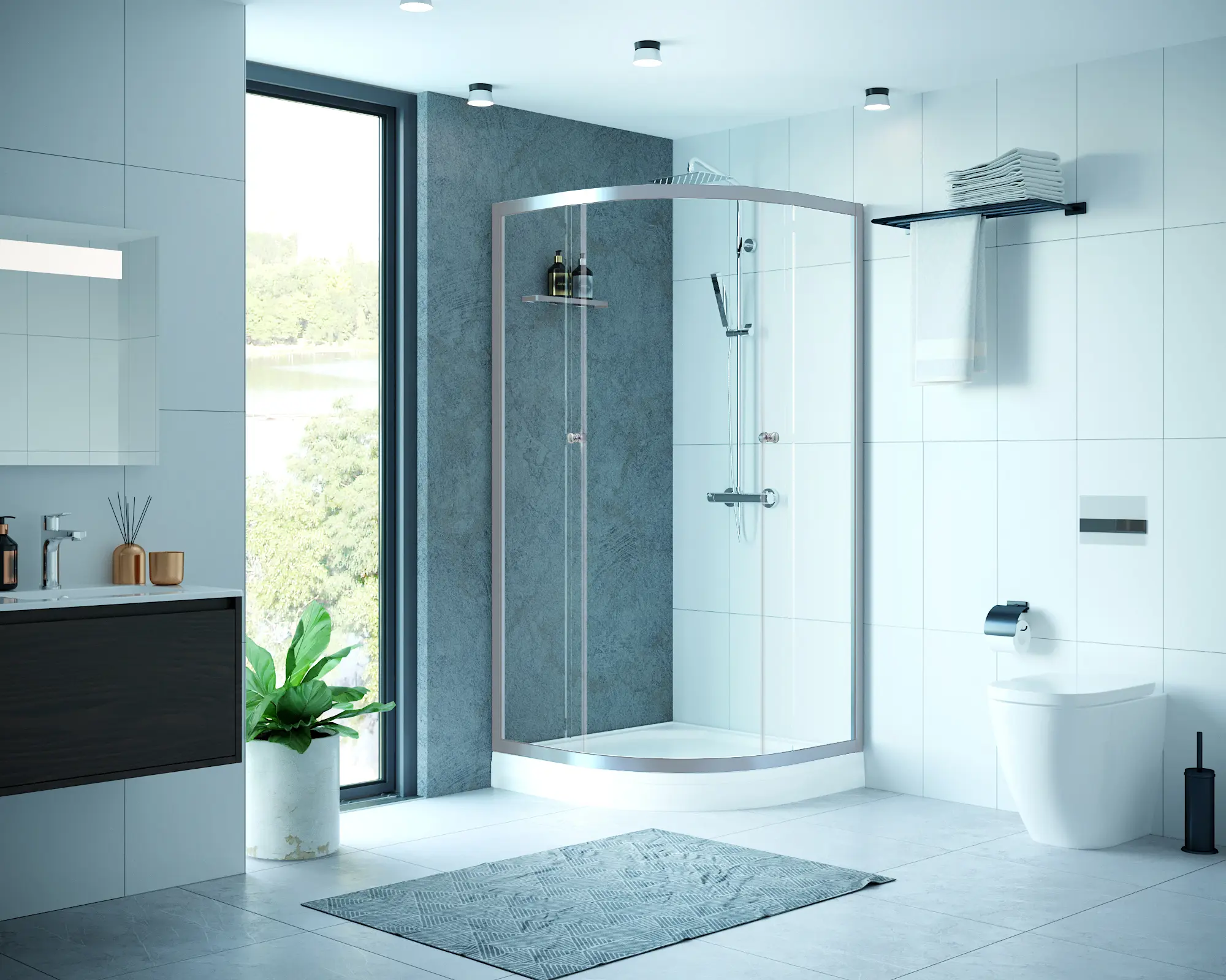 Душевой уголок Domani-Spa Delight 1/4 круга 90x90 см светло-серый профиль прозрачное стекло раздвижной - 8