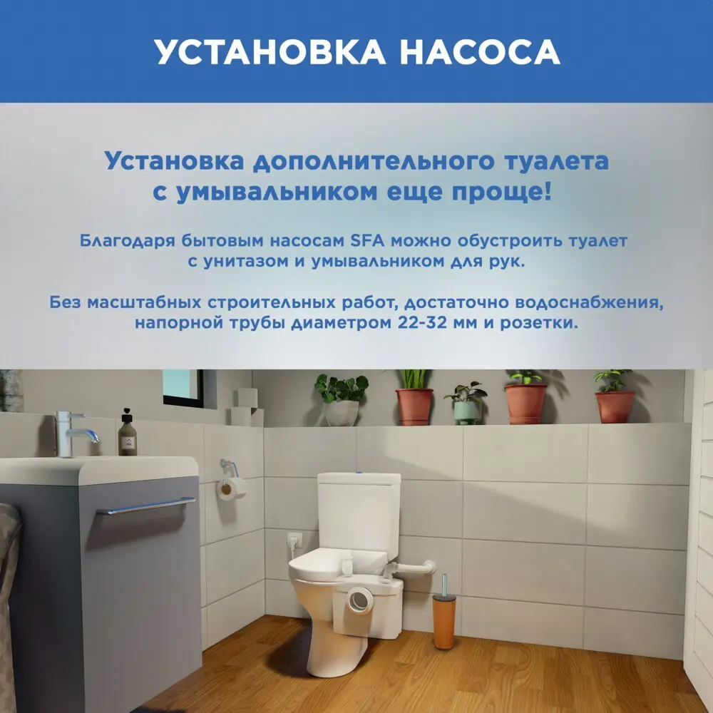 Санитарный насос SFA Sanitop 400 Вт 102 л/мин встроенный измельчитель - 11