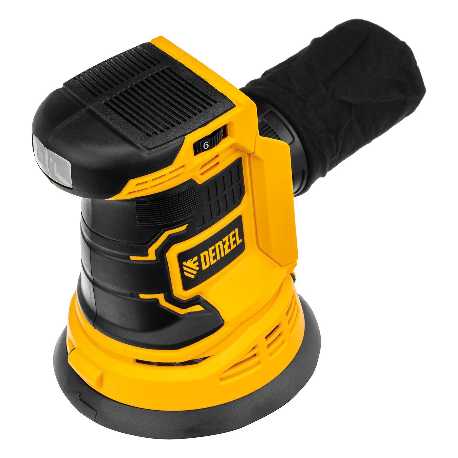 Изображение товара Эксцентриковая шлифмашина аккумуляторная Denzel COS-125-0, 18 В Li-Ion 125 мм, без АКБ и ЗУ
