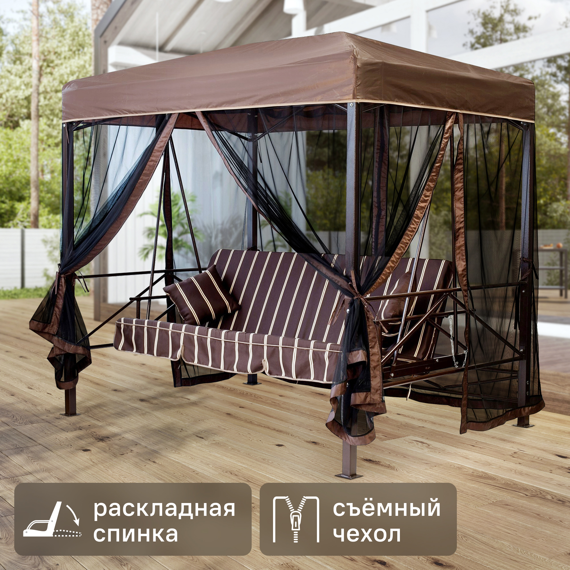 Изображение товара Качели-павильон Эдельвейс 4-х местные до 400 кг коричневый