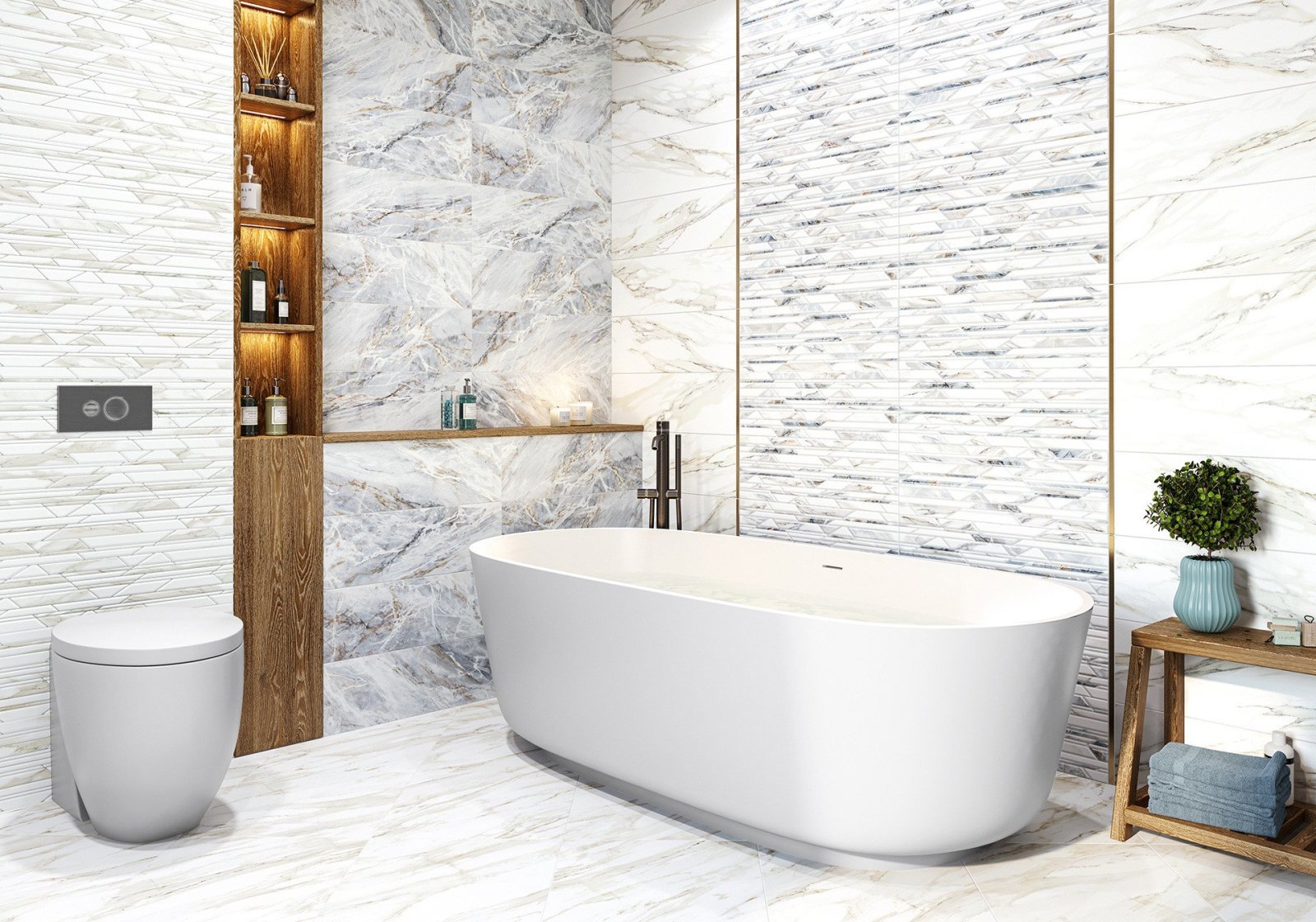 Изображение товара Керамическая плитка Alma Ceramica Nativa 20x60 синий для стен ванны и кухни