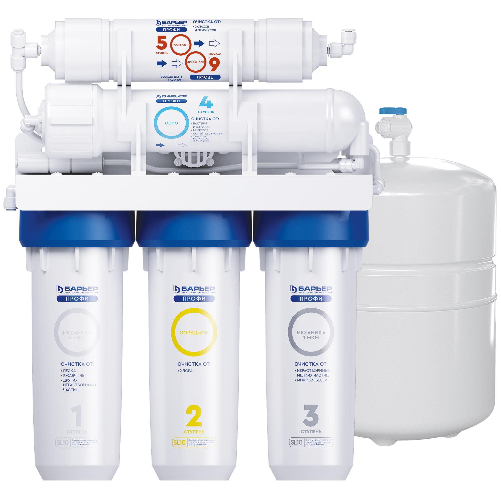 Изображение товара Система обратного осмоса Барьер Профи ОСМО 100 Л 5 ступеней бак 12 л без крана