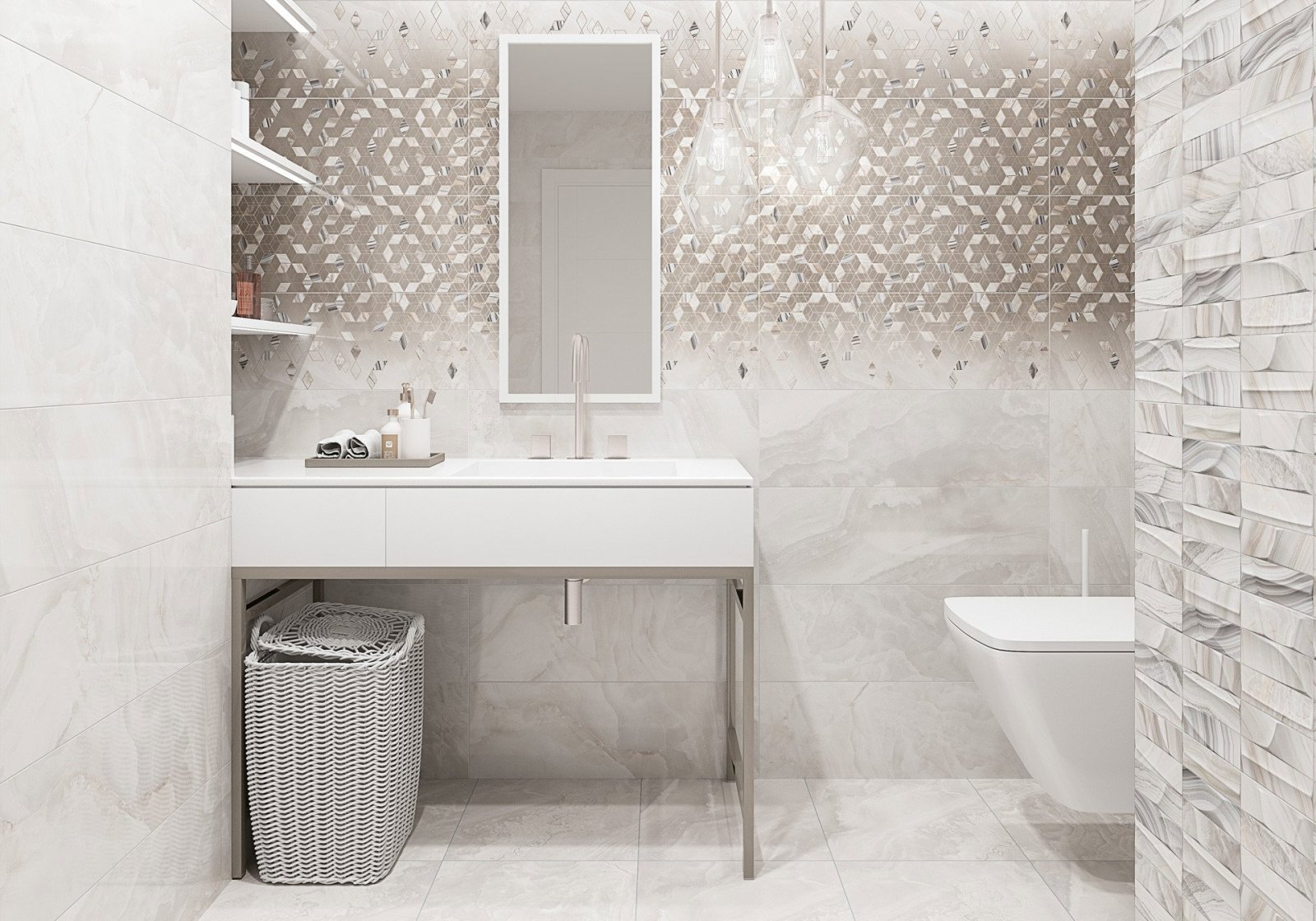 Изображение товара Керамическая настенная плитка Alma Ceramica TWU12RLA04, 24.6x74 см, бежевая, эффект мрамора