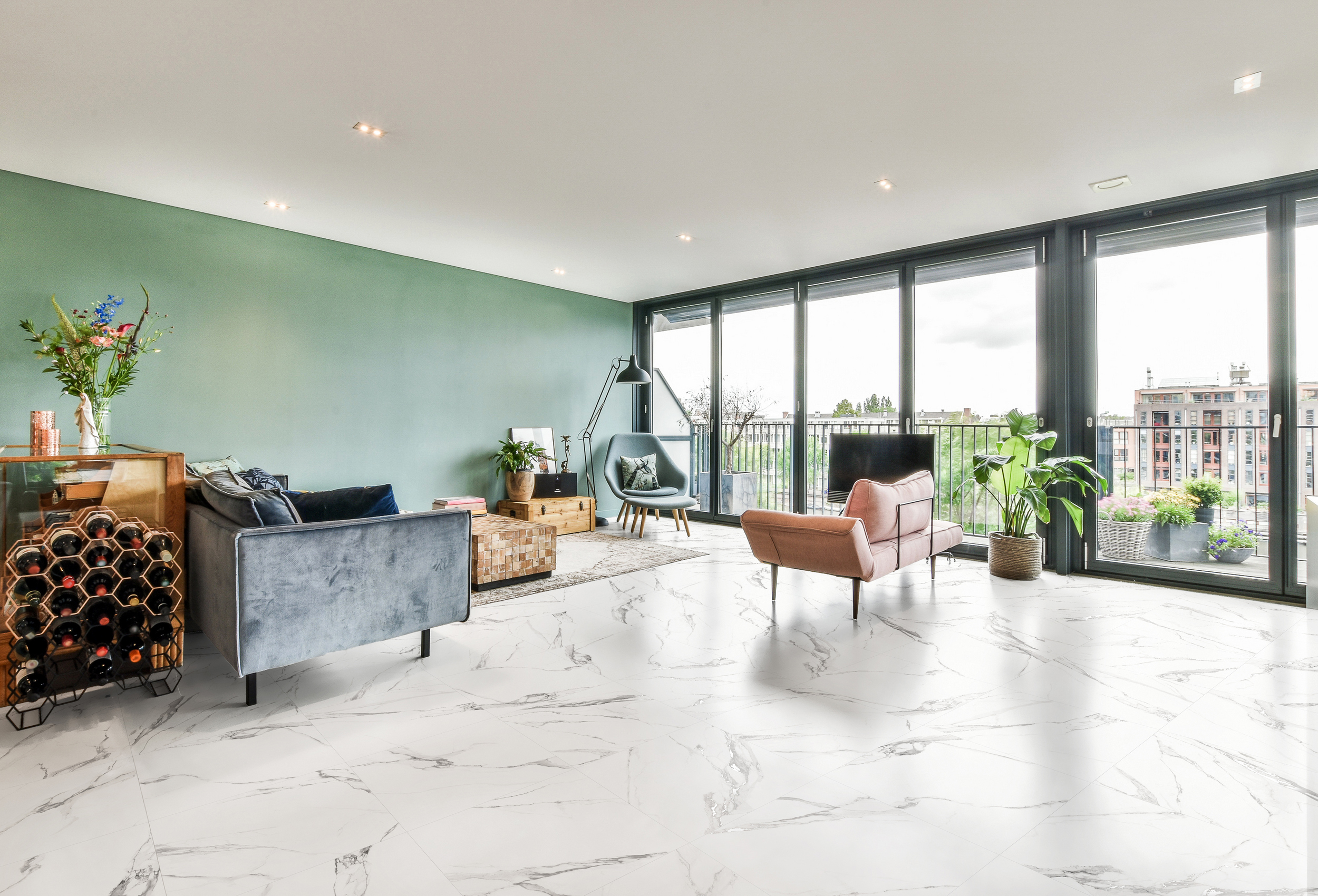 Изображение товара Керамогранит глобал тайл Alfanzo GT 60x60см эффект мрамора белый