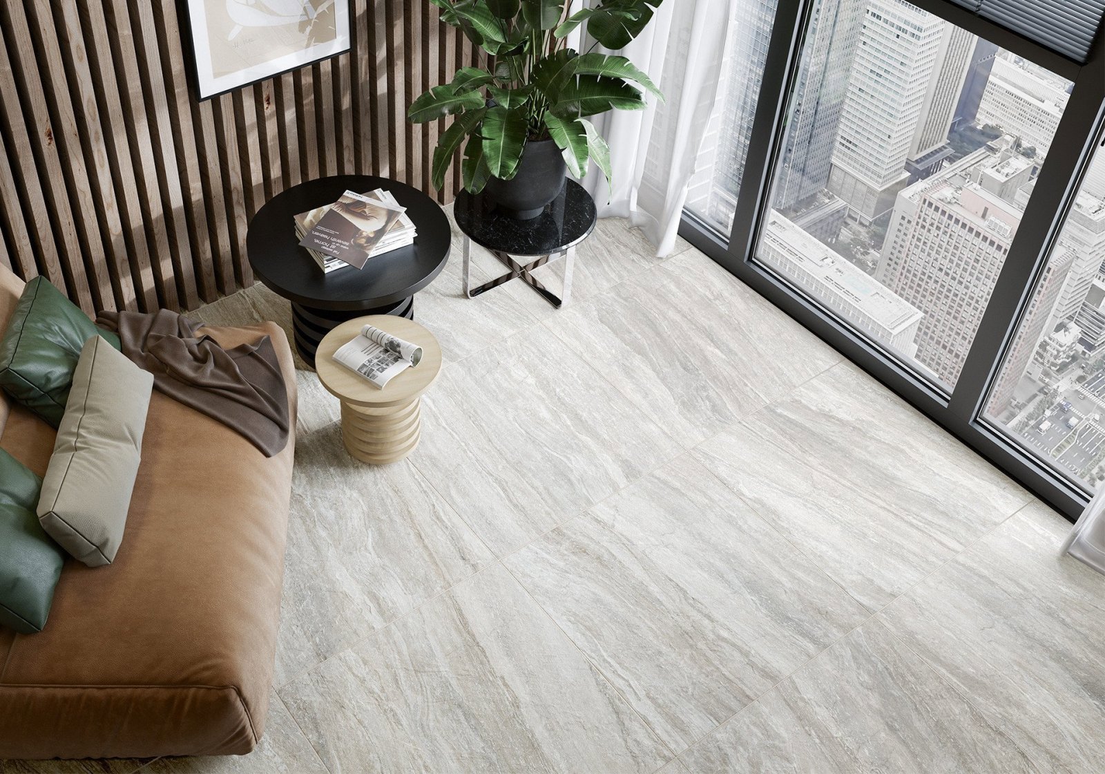 Изображение товара Керамогранит Alma Ceramica Travertino 60x60 см серый материал для пола и стен
