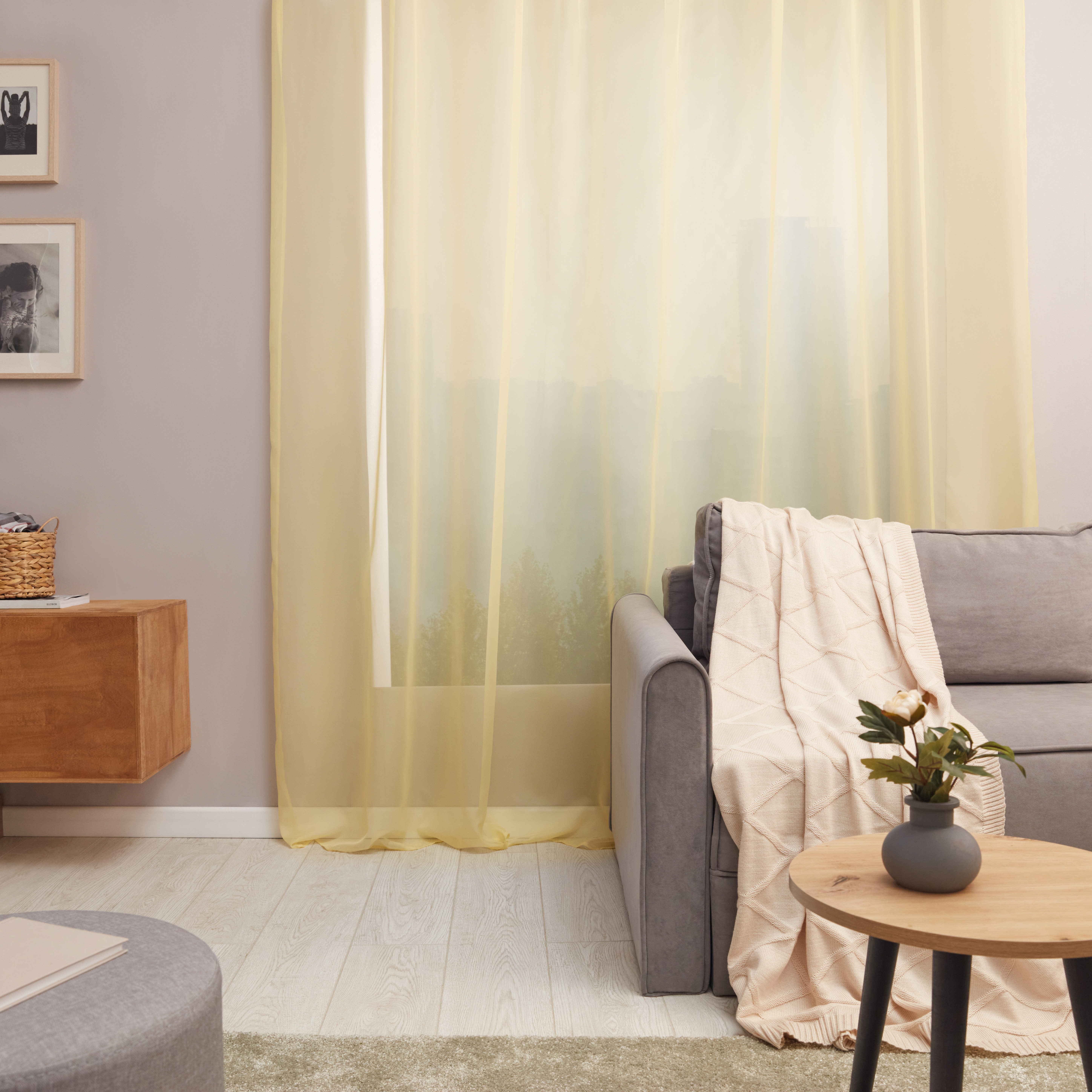 Изображение товара Тюль на ленте Inspire Polyone 300x280 см светло-жёлтый Banana однотонный из полиэстера