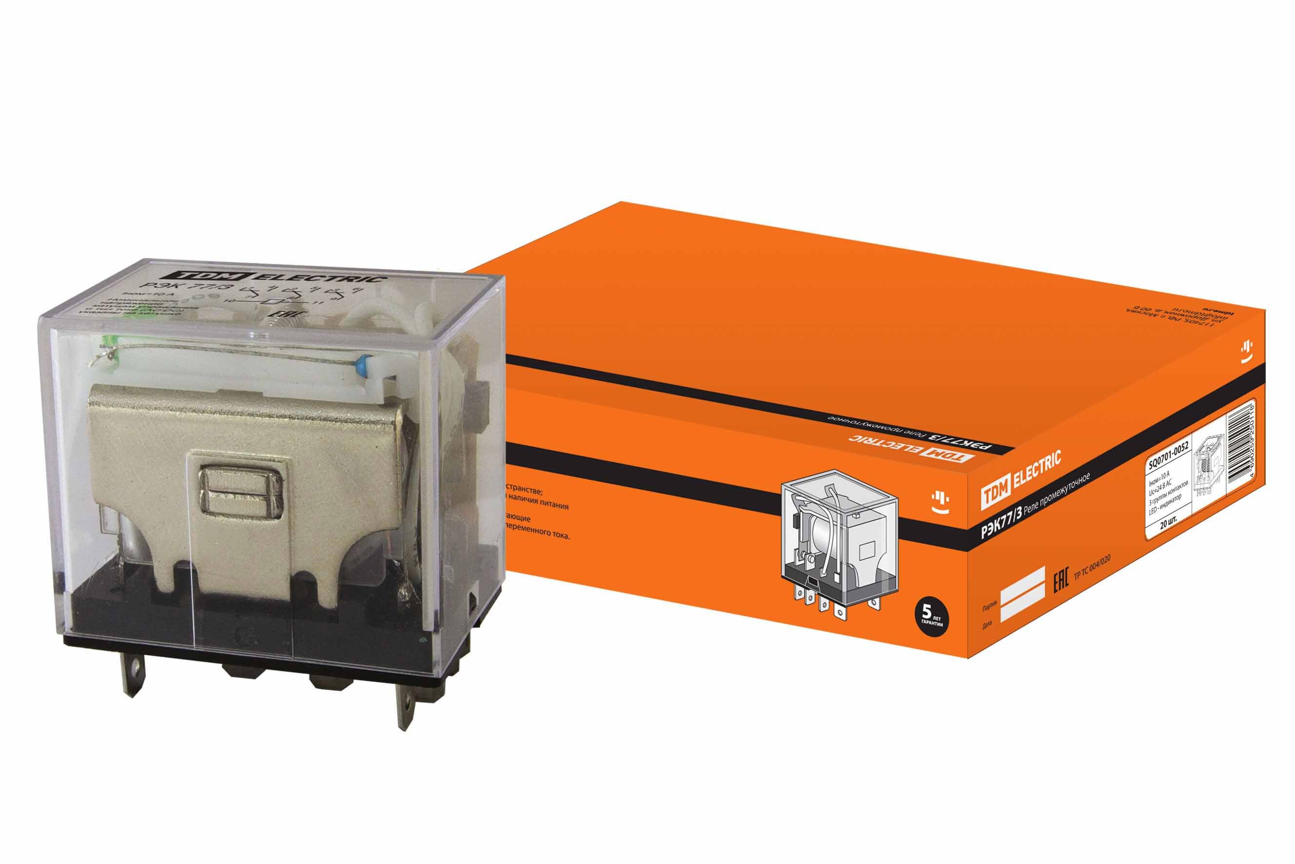 Изображение товара РЭК77/3 10A 24В AC от TDM ELECTRIC — компактное реле с индикатором