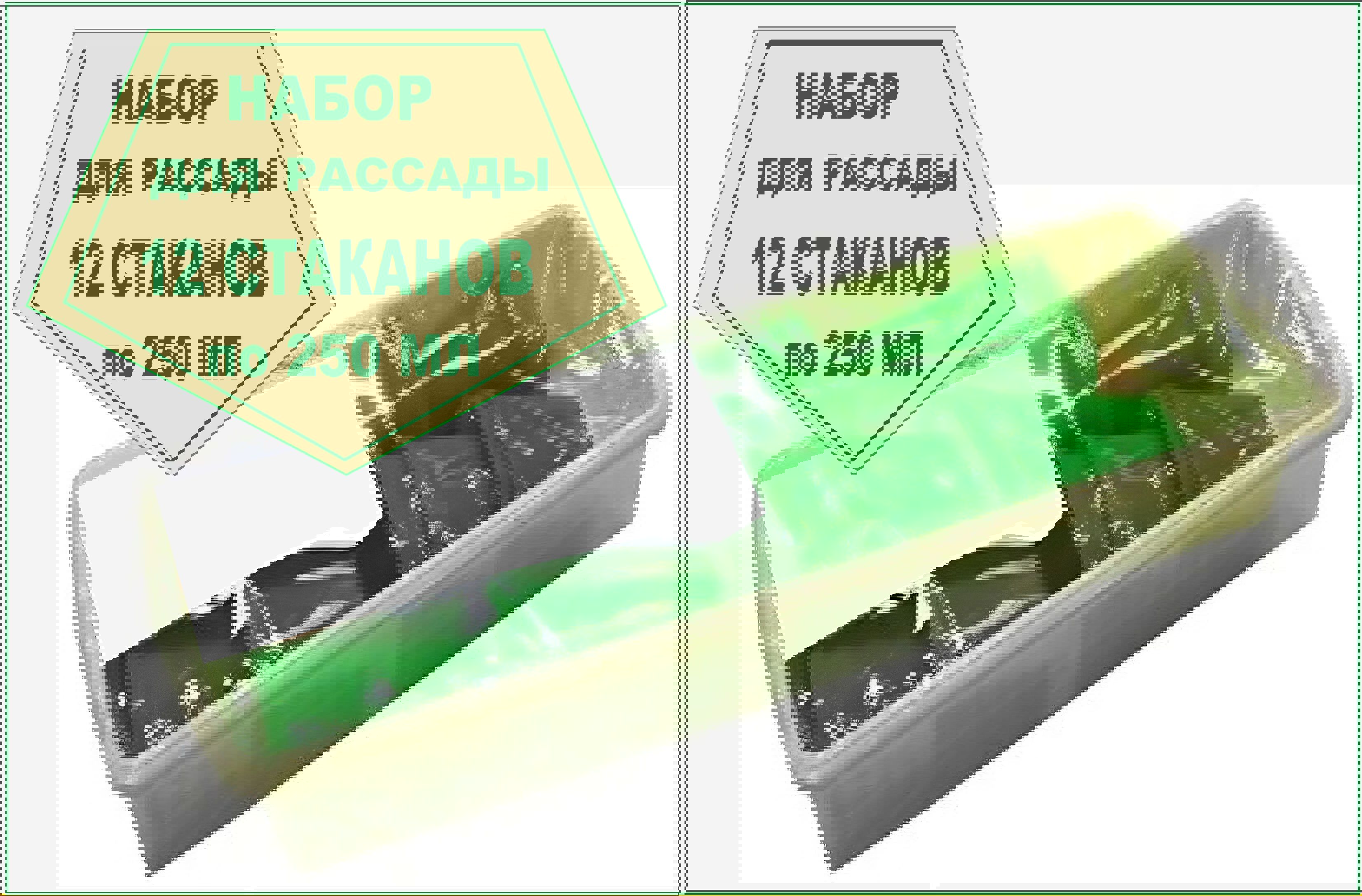 Изображение товара Комплект для рассады Лето поддон и 12 стаканов со съемным дном по 250 мл пластик 470x166x90 мм