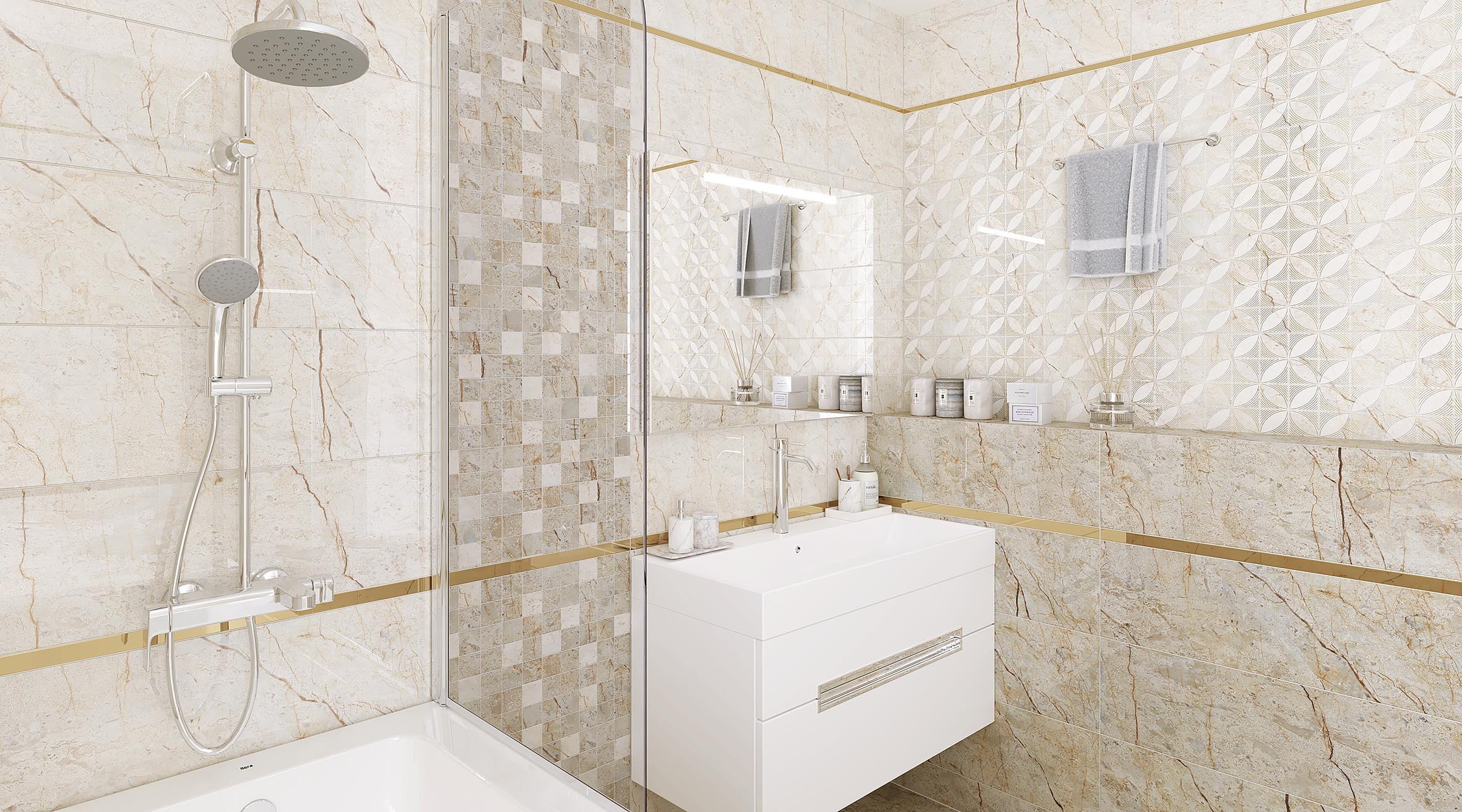 Изображение товара Керамическая плитка Laparet Siera светло-бежевый 25х75 см для стен интерьера