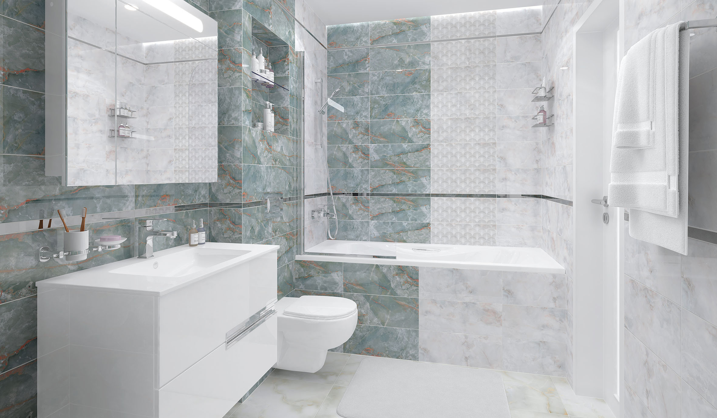 Изображение товара Керамическая настенная плитка Laparet Iceberg голубая 20x50 см для стен интерьера