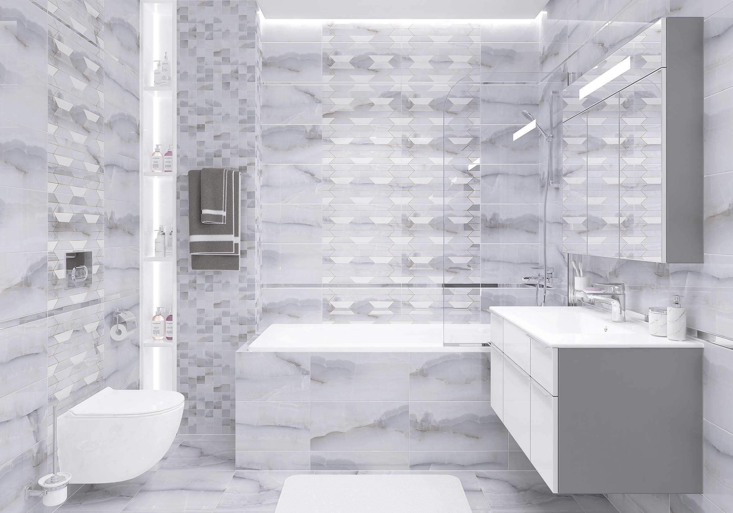 Изображение товара Керамическая настенная плитка Laparet Dreams 25x50 см серый для стен интерьера