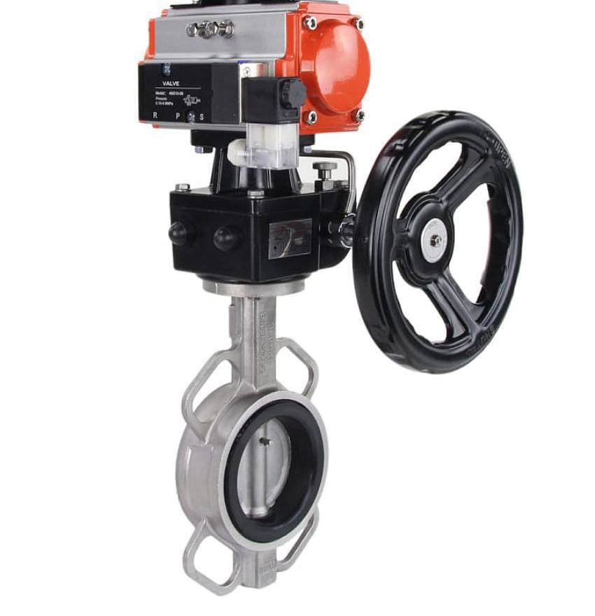 Изображение товара Затвор дисковый поворотный DN.ru 316L-316L-VITON Ду150 Ру16 с пневмоприводом