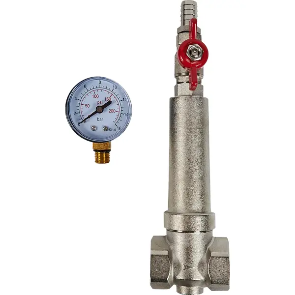 Фильтр механической очистки Vaxt 1" для ХВС и ГВС 100 мкм с манометром