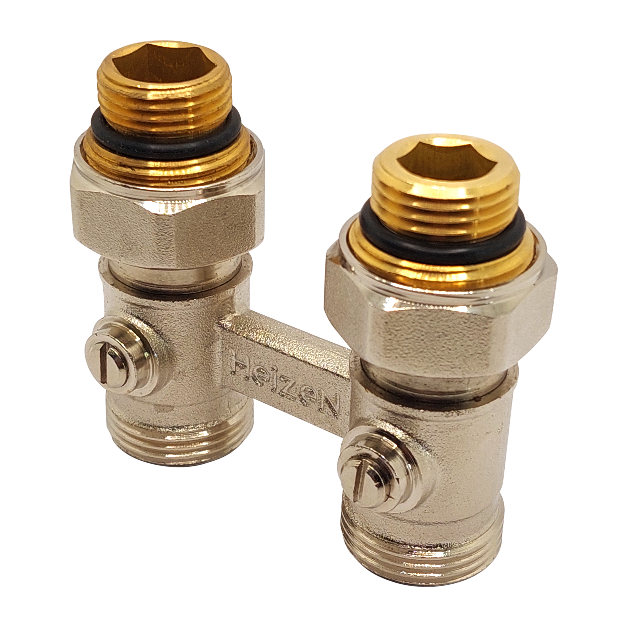 Узел нижнего подключения прямой Н-образный Heizen 3/4"x1/2" для панельных радиаторов латунь - 2