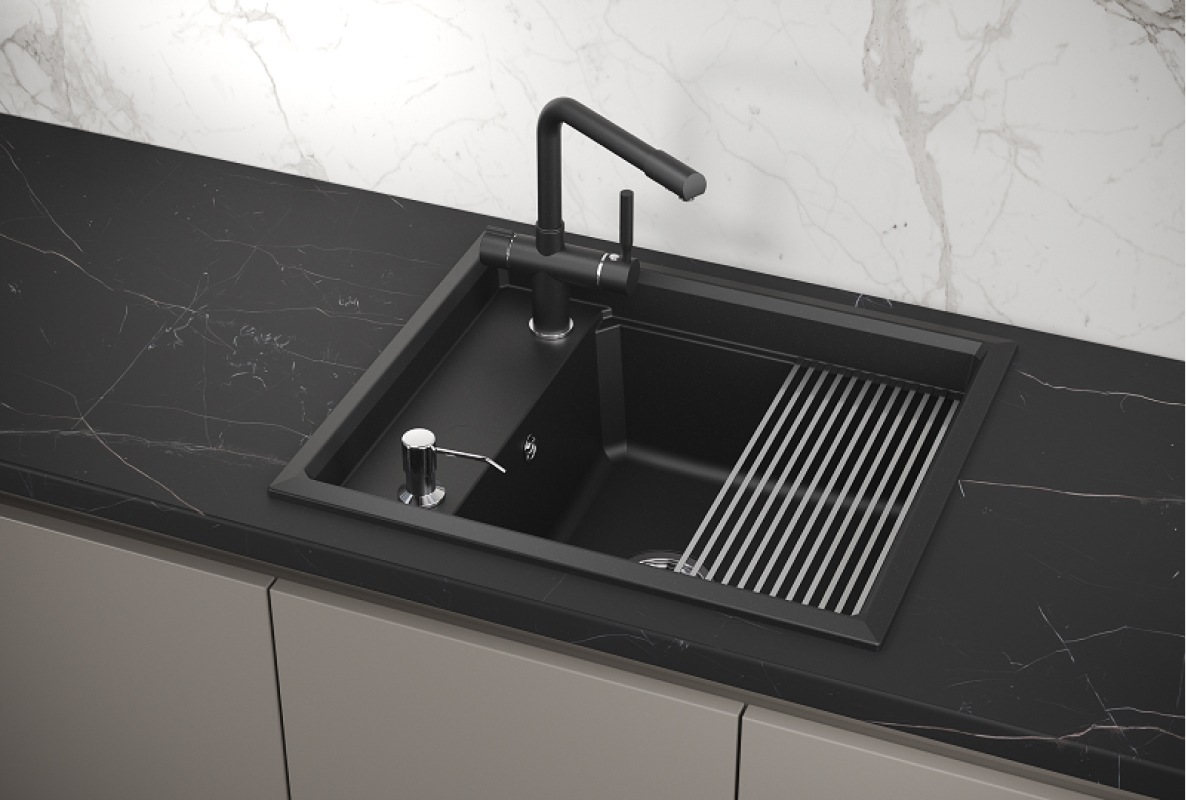 Изображение товара Врезная кухонная мойка Granula 6004 60x60 матовый черный металлик