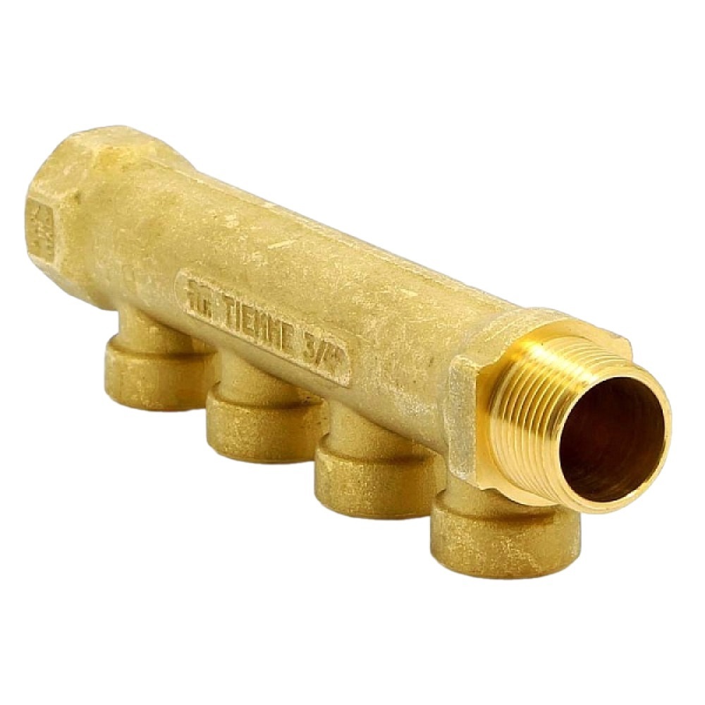 Изображение товара Коллектор Tiemme 1910038 на 4 выхода 3/4x1/2" латунь для водоснабжения и отопления