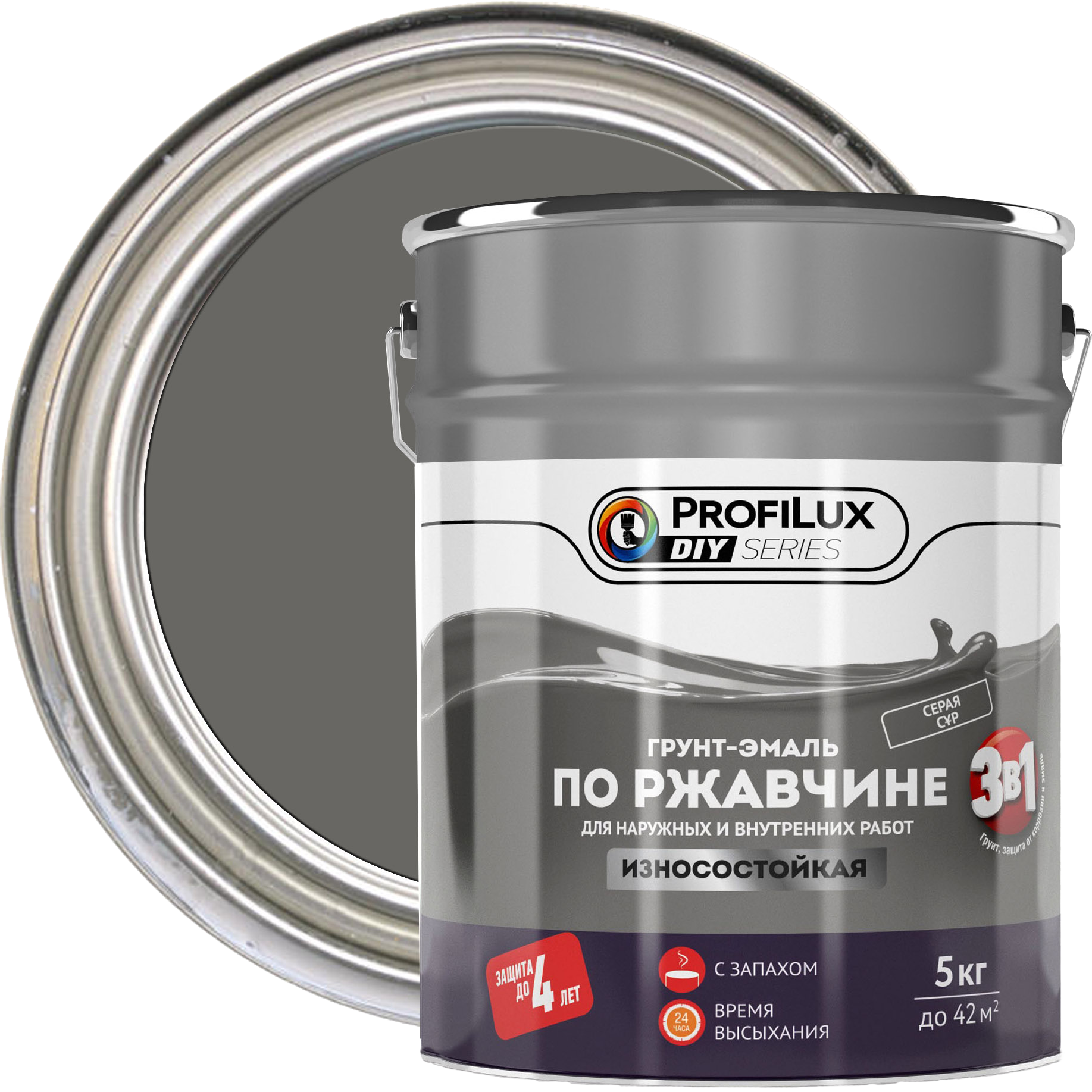 Изображение товара Грунт-эмаль Profilux DIY 3в1 серый для металлоконструкций и фасадов Изображение товара Грунт-эмаль Profilux DIY 3в1 серый для металлоконструкций и фасадов