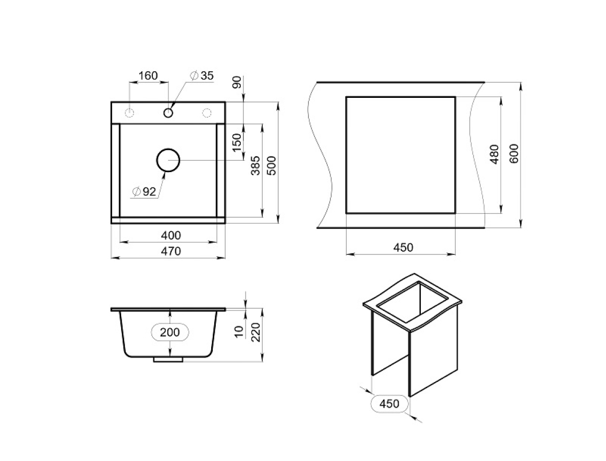 Изображение товара Кухонная мойка Granula Estetica ES-4701 из искусственного камня черный матовый