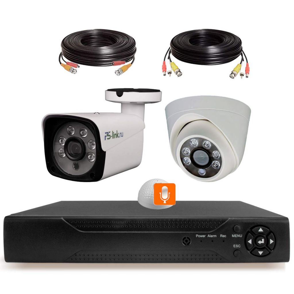 Изображение товара Комплект видеонаблюдения AHD Ps-Link KIT-B502HDMX 2 камеры 5 Мп отдельный микрофон