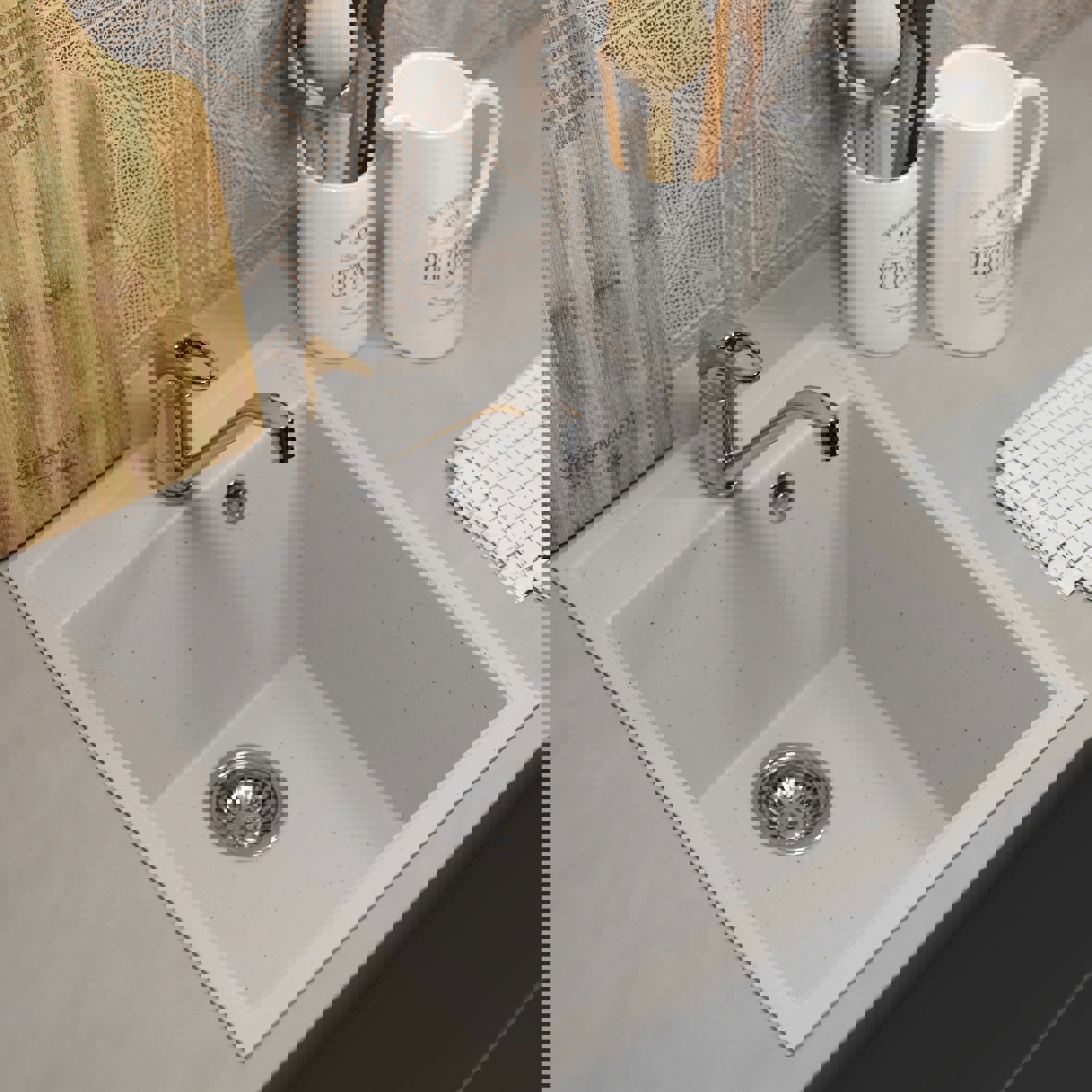 Изображение товара Врезная кухонная мойка из искусственного камня Uperwood ECON UPD-404m 48.5x42.5 см белая