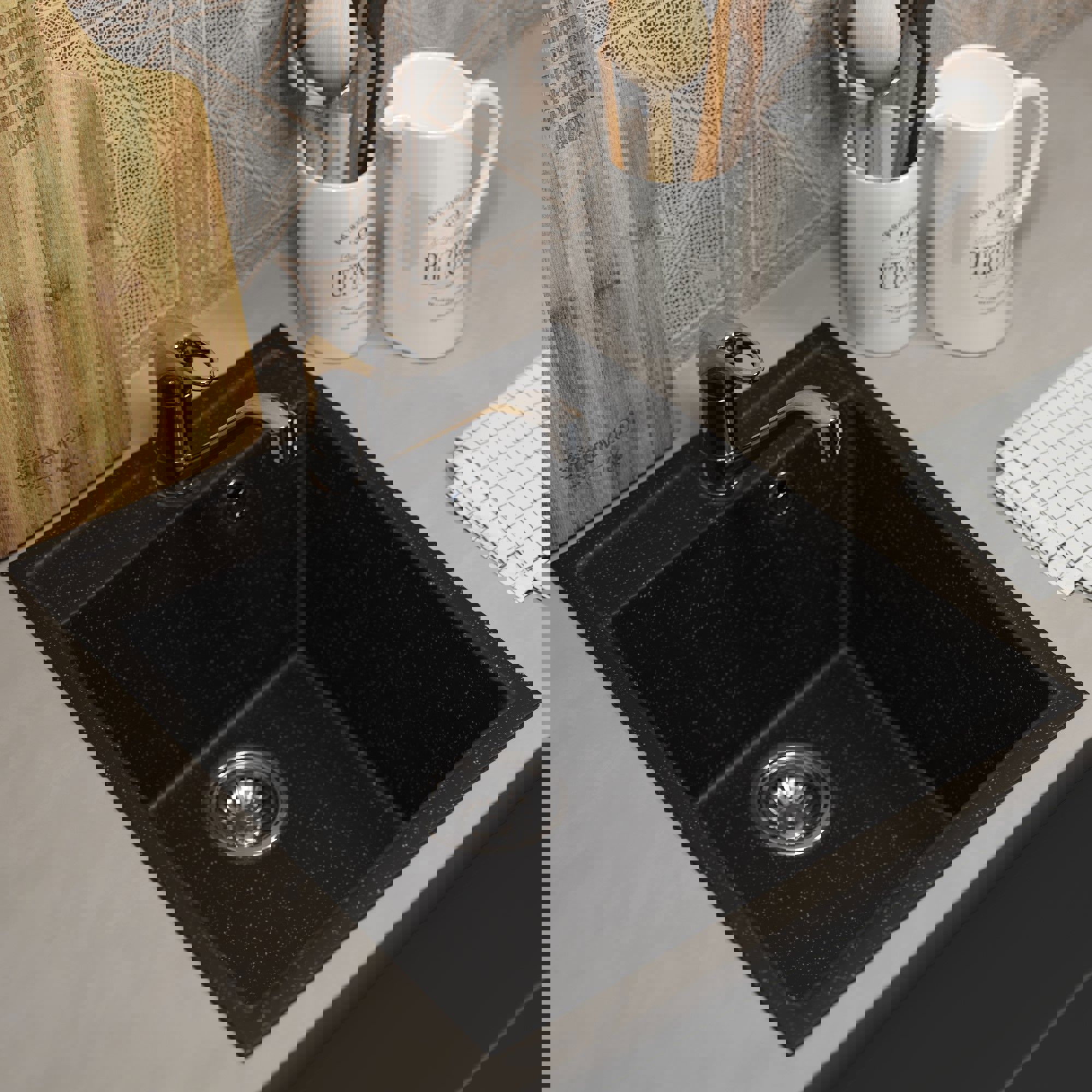 Изображение товара Мойка для кухни врезная из искусственного камня Uperwood ECON UPD-404m 48.5x42.5 см черный