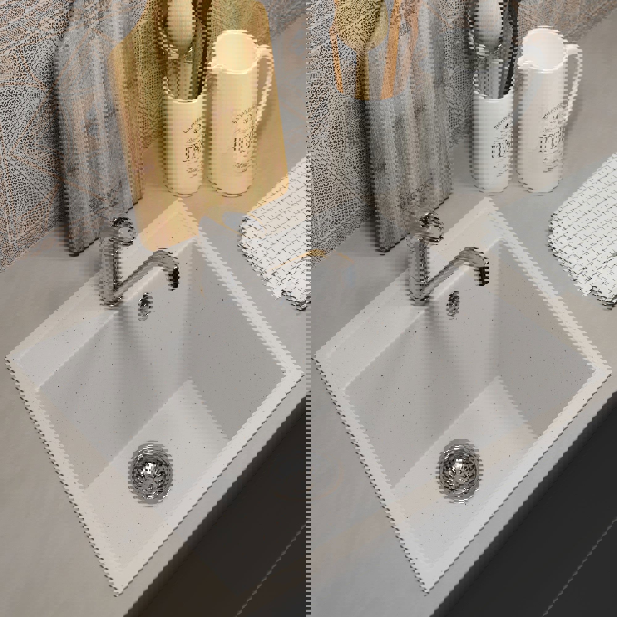 Изображение товара Врезная кухня мойка из искусственного камня Uperwood ECON UPD-408m 42x49 см белая