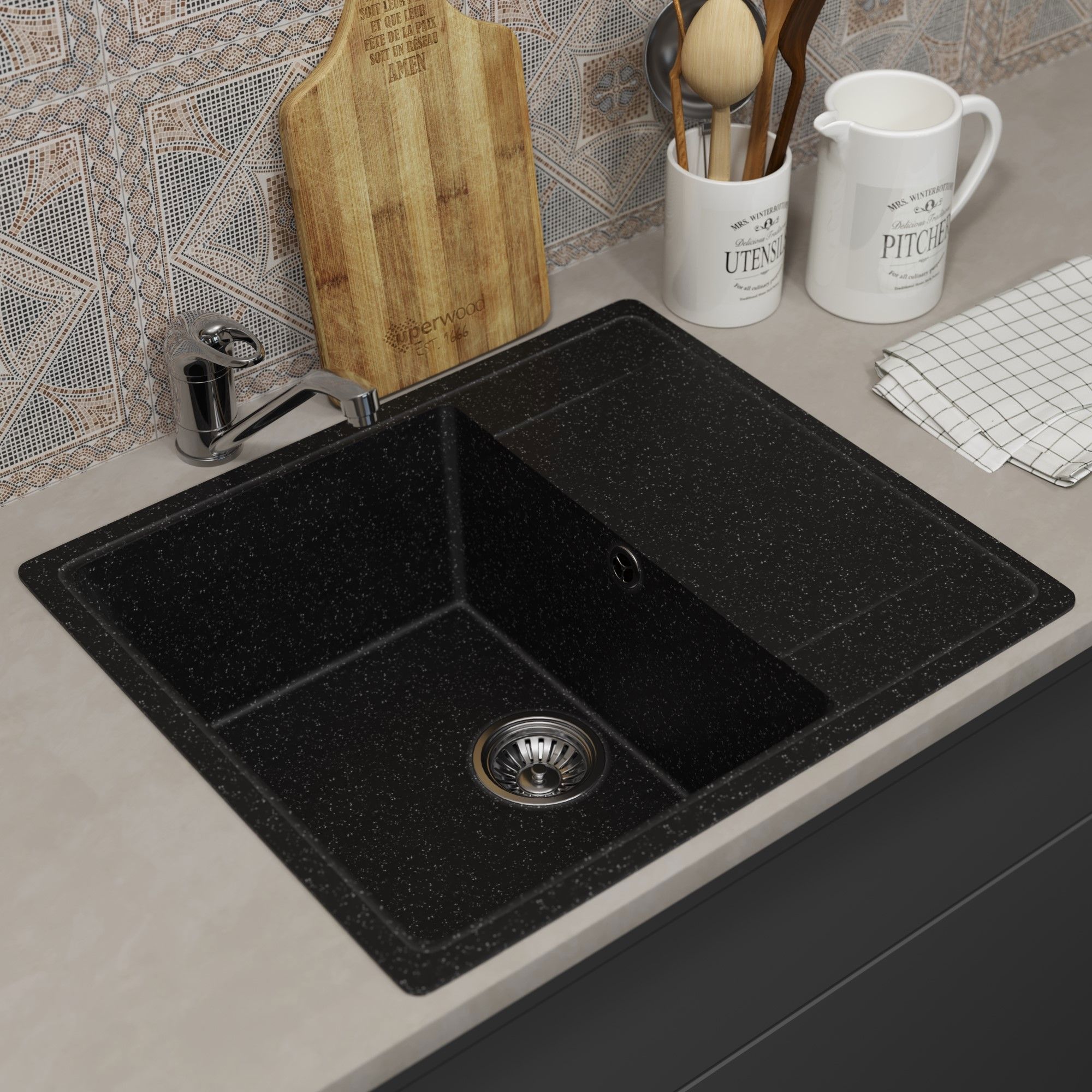 Изображение товара Мойка для кухни врезная Uperwood ECON UPD-201m 49.5x57.5 см искусственный камень черная