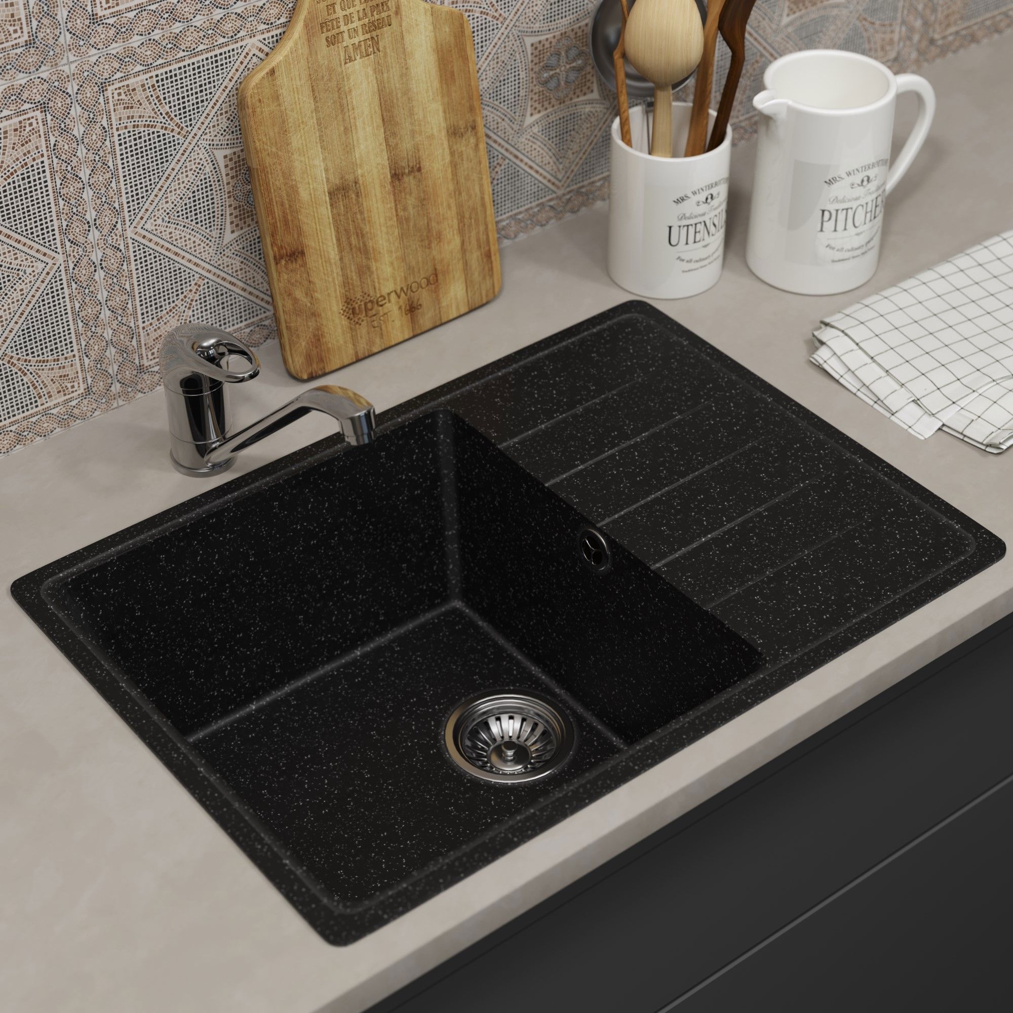 Изображение товара Mойка для кухни UPERWOOD ECON UPD-506m, 42x60 см, черный (матовый)