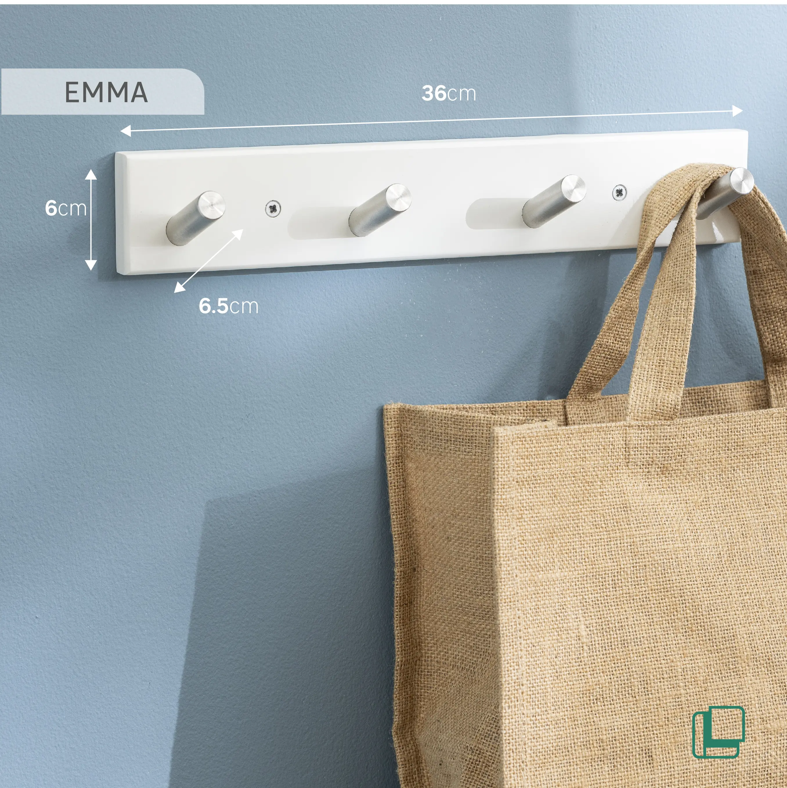 Вешалка настенная Emma 4 крючка 36x6 см цвет белый/серебристый - 5