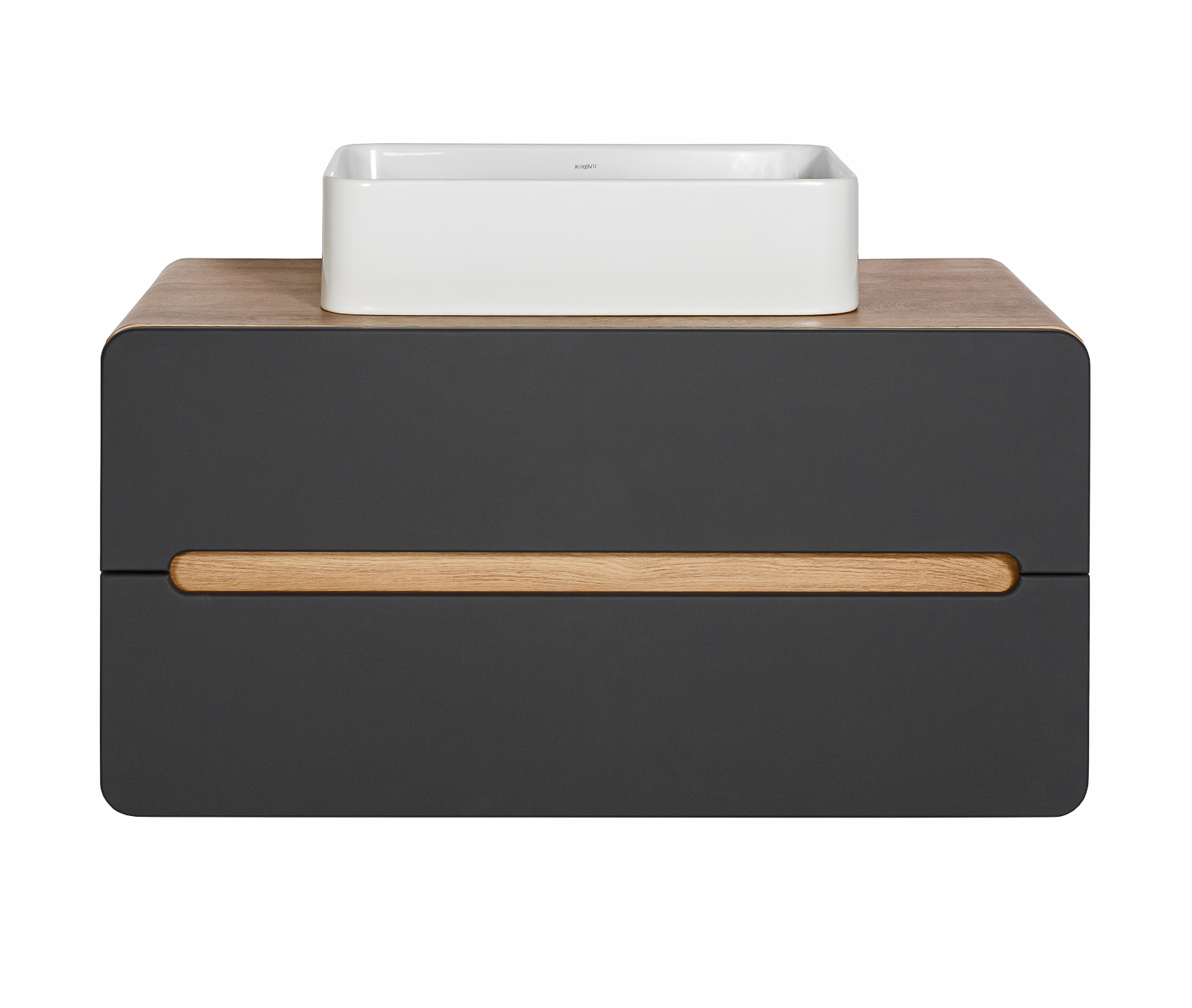 Изображение товара Тумба под раковину Окинава 80 см графит с двумя ящиками и столешницей МДФ