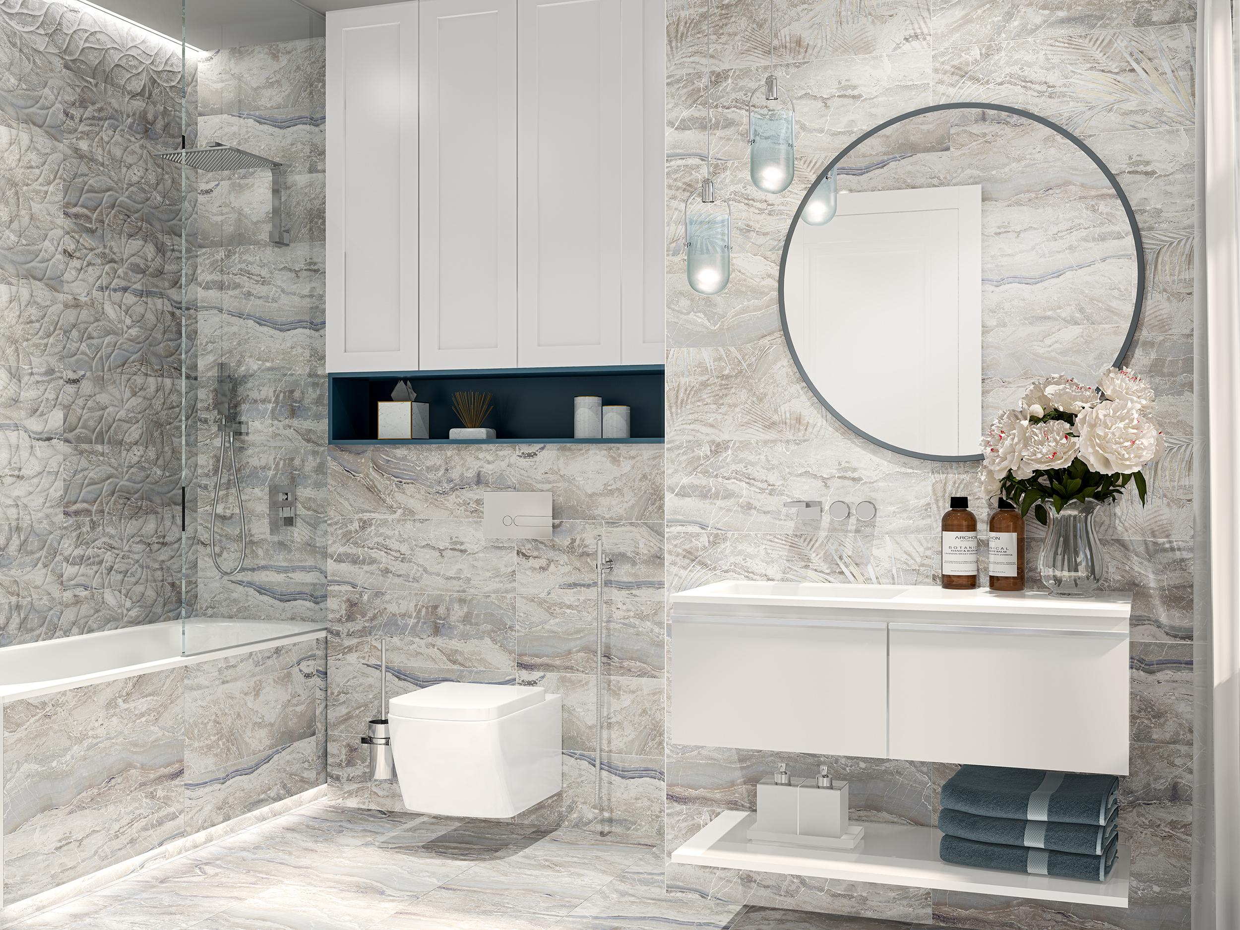 Изображение товара Настенная керамическая плитка Eletto ceramica Fletto 24.2x70см серый имитация мрамора