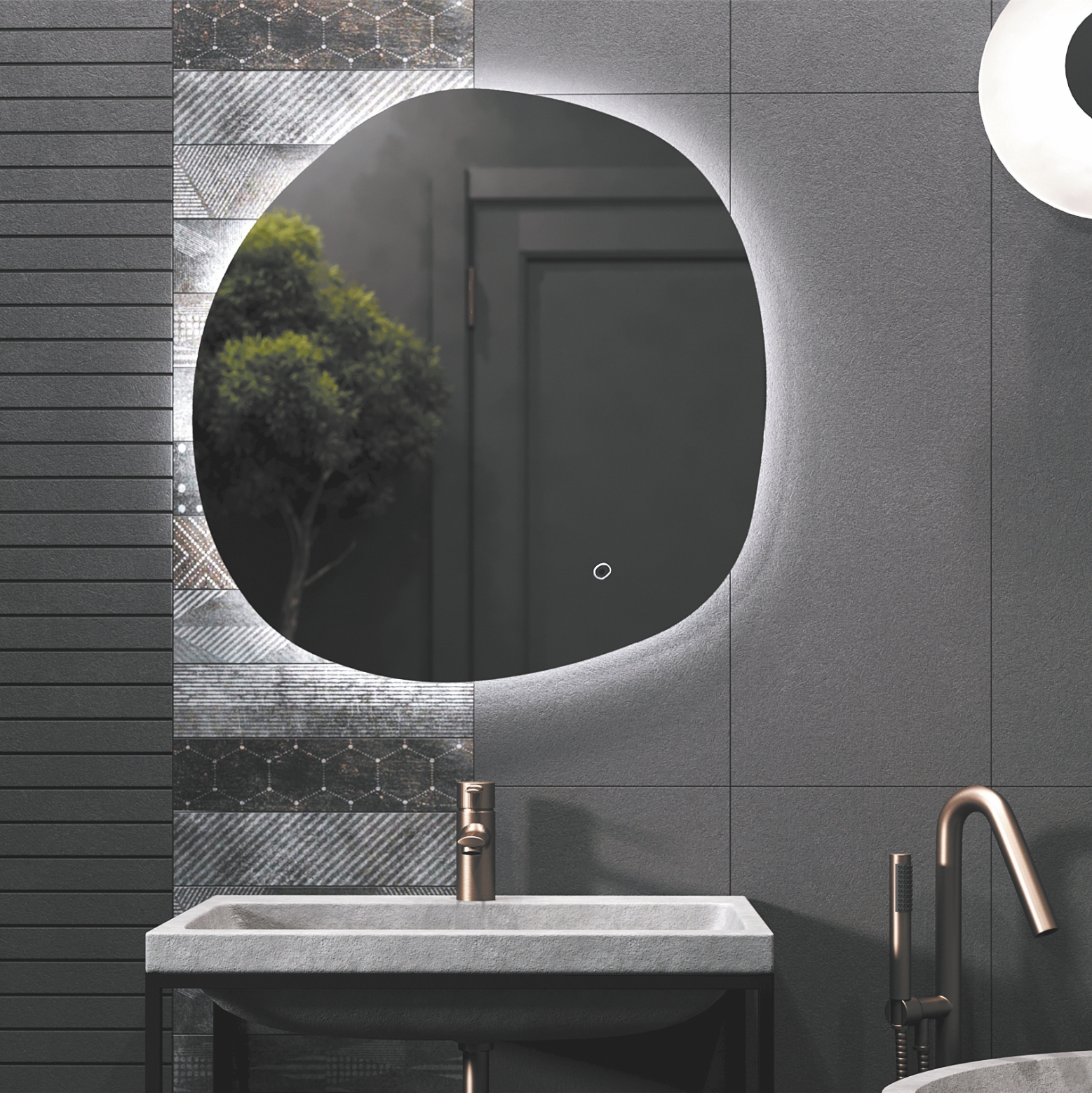 Изображение товара Зеркало для ванной Omega Glass Лилль SD43 с подсветкой 60x65 см ассиметричное