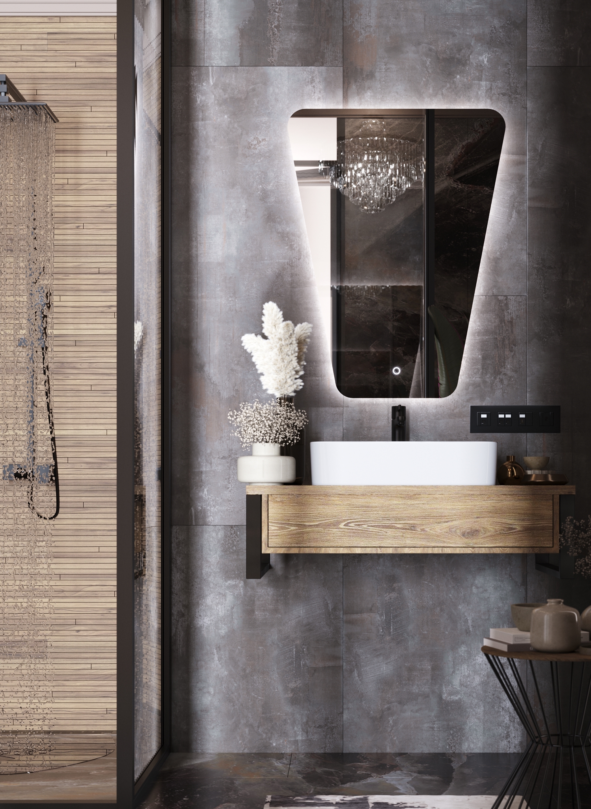 Изображение товара Зеркало для ванной Omega Glass Реймс SD47 с подсветкой 60x80 см трапециевидное